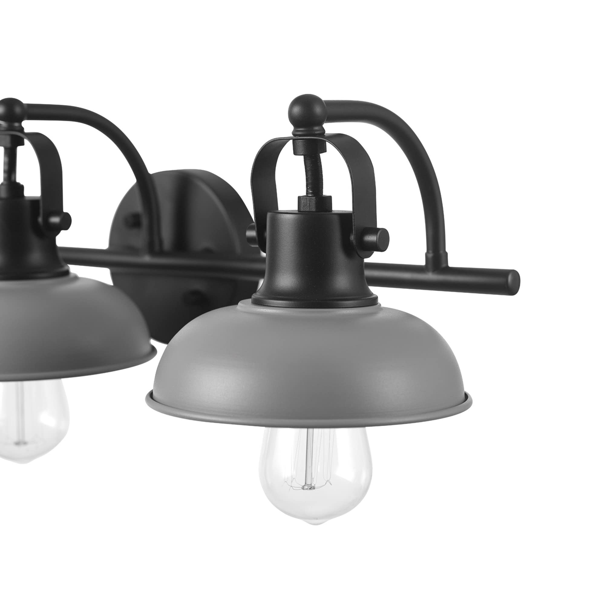 Globe Electric 52065 Gladstone 5-Piece All-In-One Bathroom Set, Matte Black, 3-Light Vanity Light With Matte Gray Metal Shades,