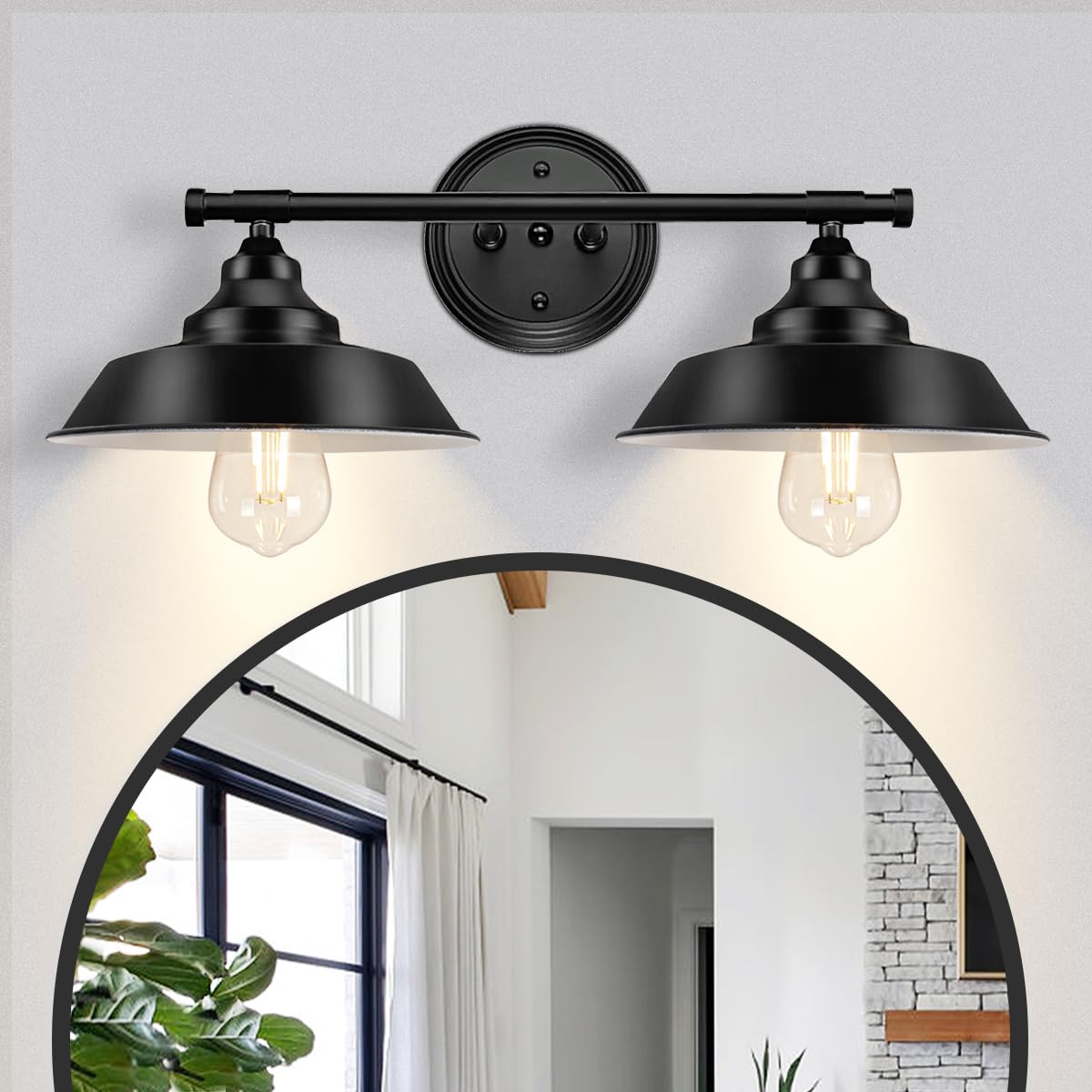 GZBEINI Farmhouse Vanity Light Fixture, 2-Light Metal Over Mirror, Black, Model C-50