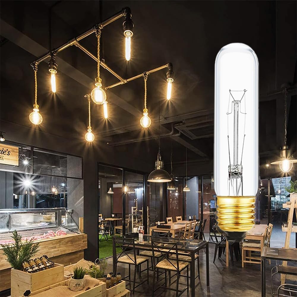 BUBYVV 25 Watt T10 Clear Tubular Incandescent Light Bulb, Vintage Style Showcase Bulb,Showcase lamp, 2700K Soft White, E26 Mediu