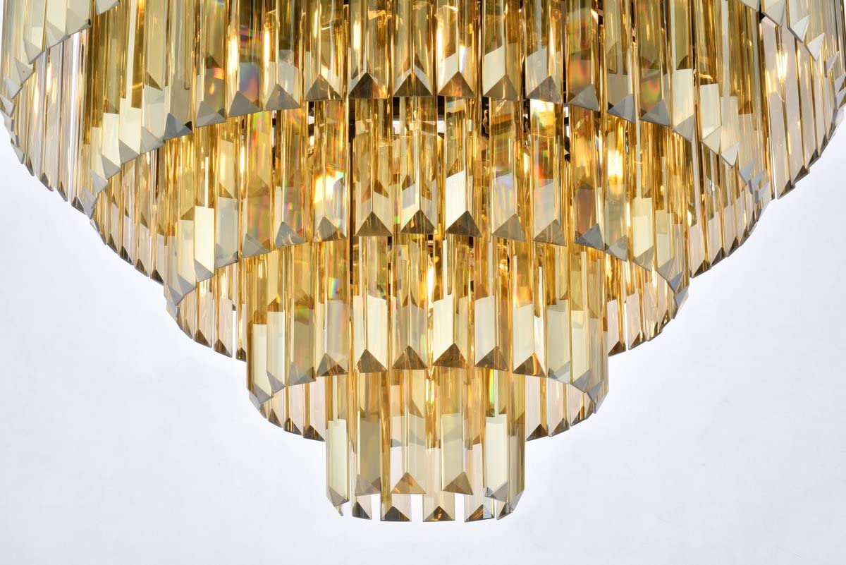 Urban Classic Sydney 17 Light Matte Black Flush Mount Golden Teak (Smoky) Royal Cut Crystal