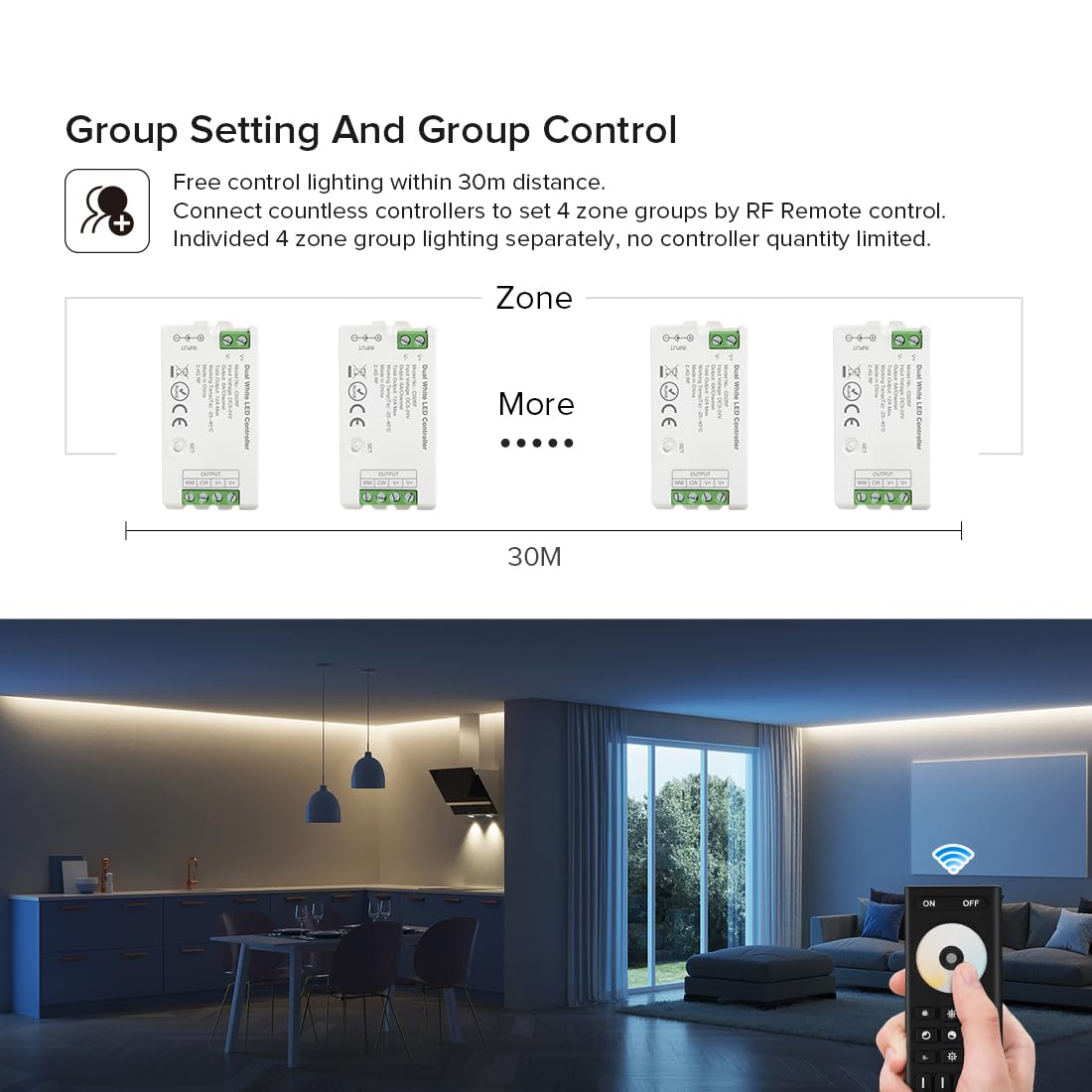 Btf-Lighting Rf 2.4Ghz Wireless Remote Rc02Rfb &3Pcs C02Rf Tuya Controller Kit 4 Zone Group Control Pwm Cct(+ Cw Ww) 3Pin 5050Sm