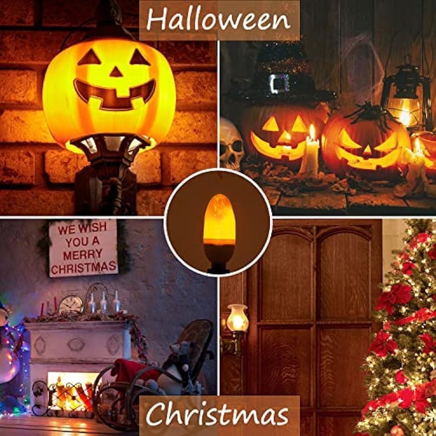 Icrius Led Flame Light Bulbs E12 (2-Pack) - Warm Yellow Flickering Flame Effect Lights For Christmas, Halloween, Parties, Firepl