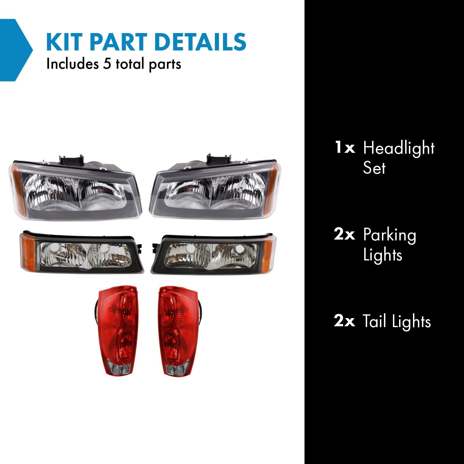 TRQ Lighting Kit for 2003-2006 Chevrolet Avalanche 1500/2500, Model LKA55981, Compatible with GM2502224, GM2502257, GM280015