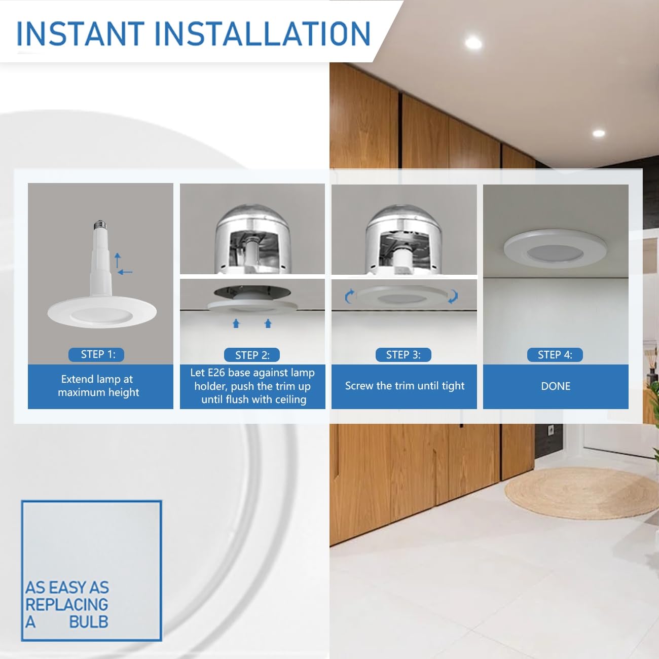 Jolux 24-Pack Retrofit LED Recessed Lights, 12W=60W, 5000K Daylight, Dimmable, ETL, 5/6in Size,