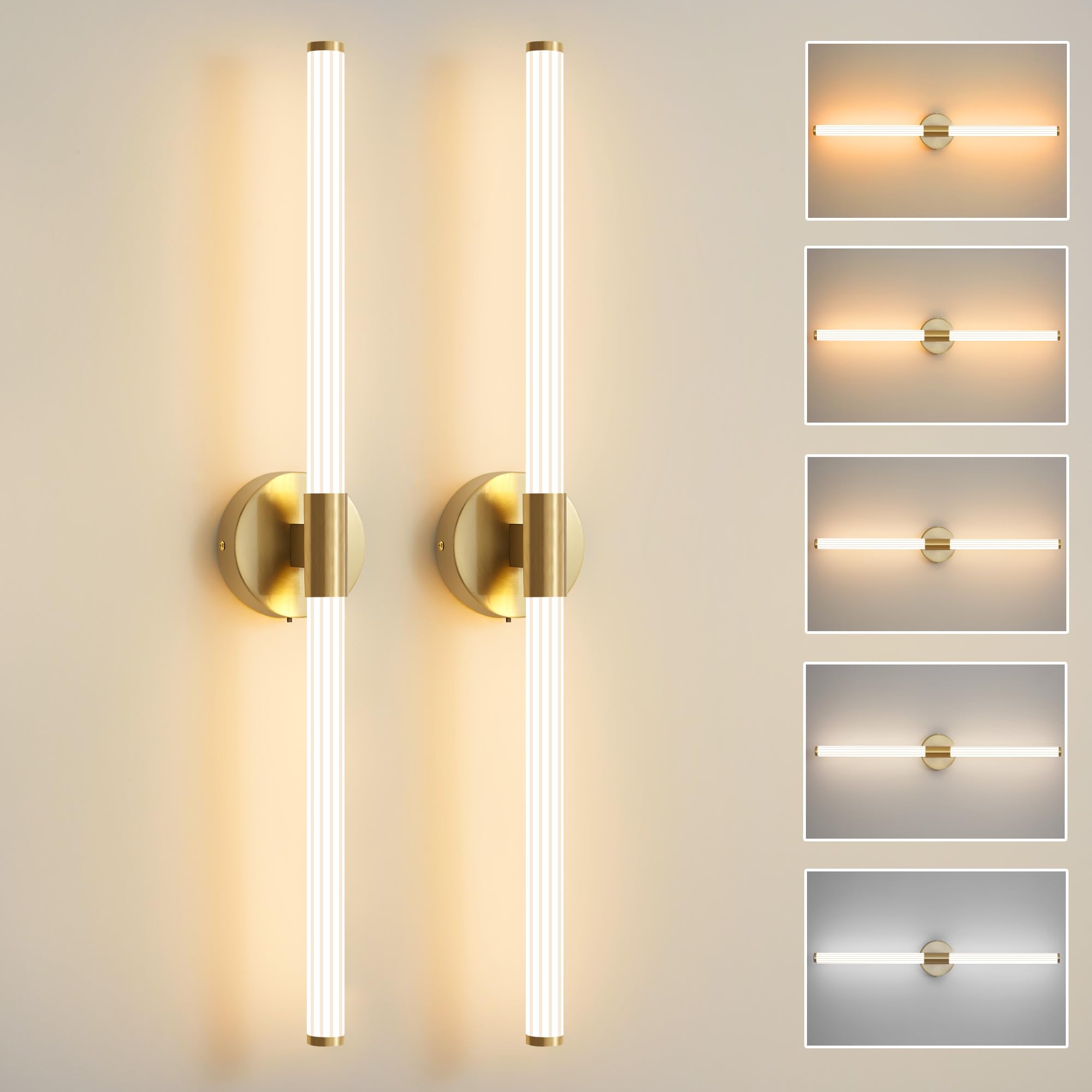 Gednbo Glod Wall Sconces Set Of 2 Hardwired  Dimmable 5Cct Led Bathroom Light Fixtures Over Mirror  360 Full Lighting 31 Long Vanity Light Bar Modern Wall Sconce For Bathroom Bedroom Living Room