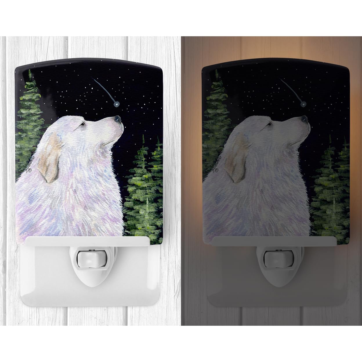 Carolines Treasures Ceramic Night Light, SS8470CNL, 6x4x3in, Multicolor Great Pyrenees, UL-Certified, Ideal for Bedroom/Bathroom/N