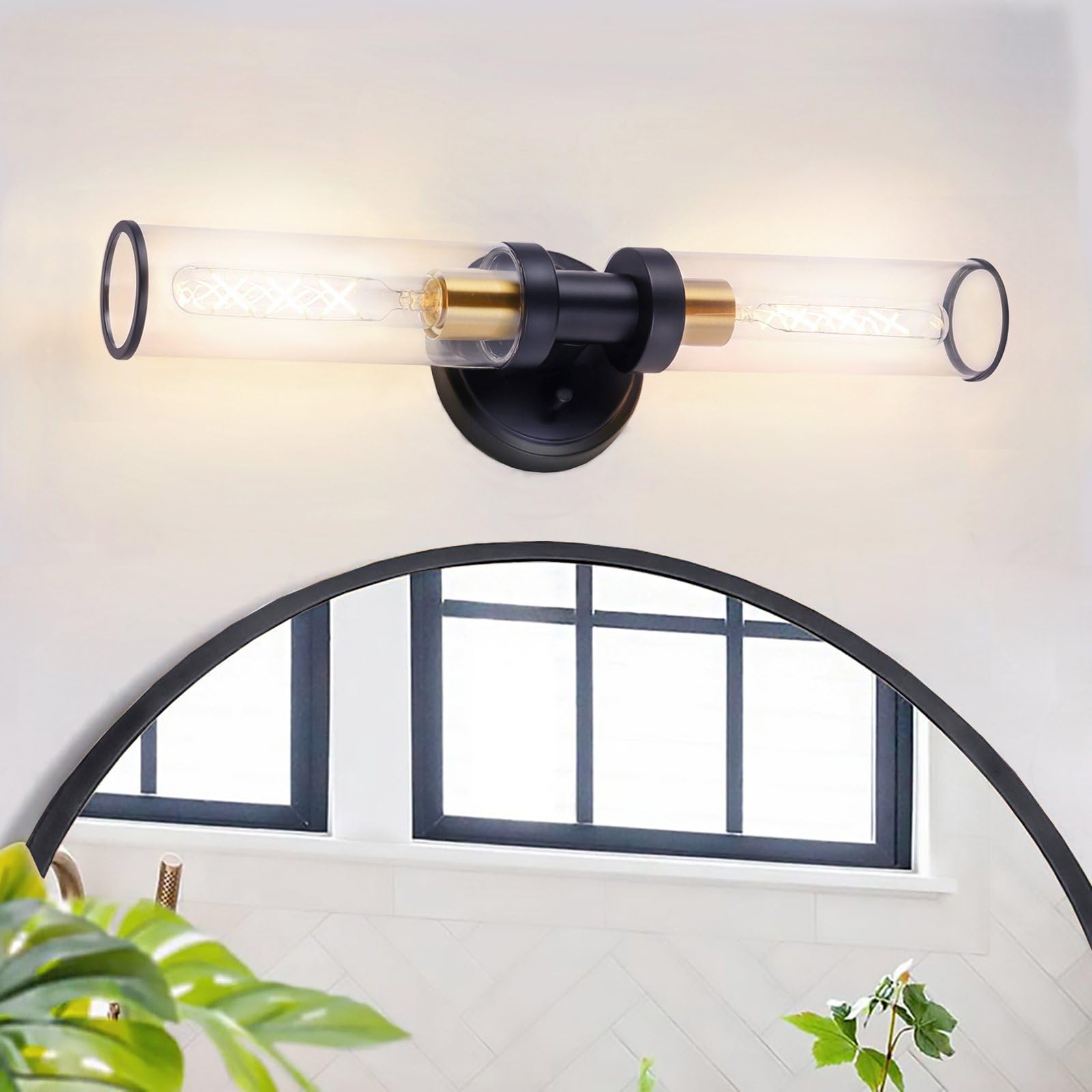 Mecuss Wall Sconces Lighting 2-Light Industrial Vanity 18in Black & Gold Metal Model V01-BK