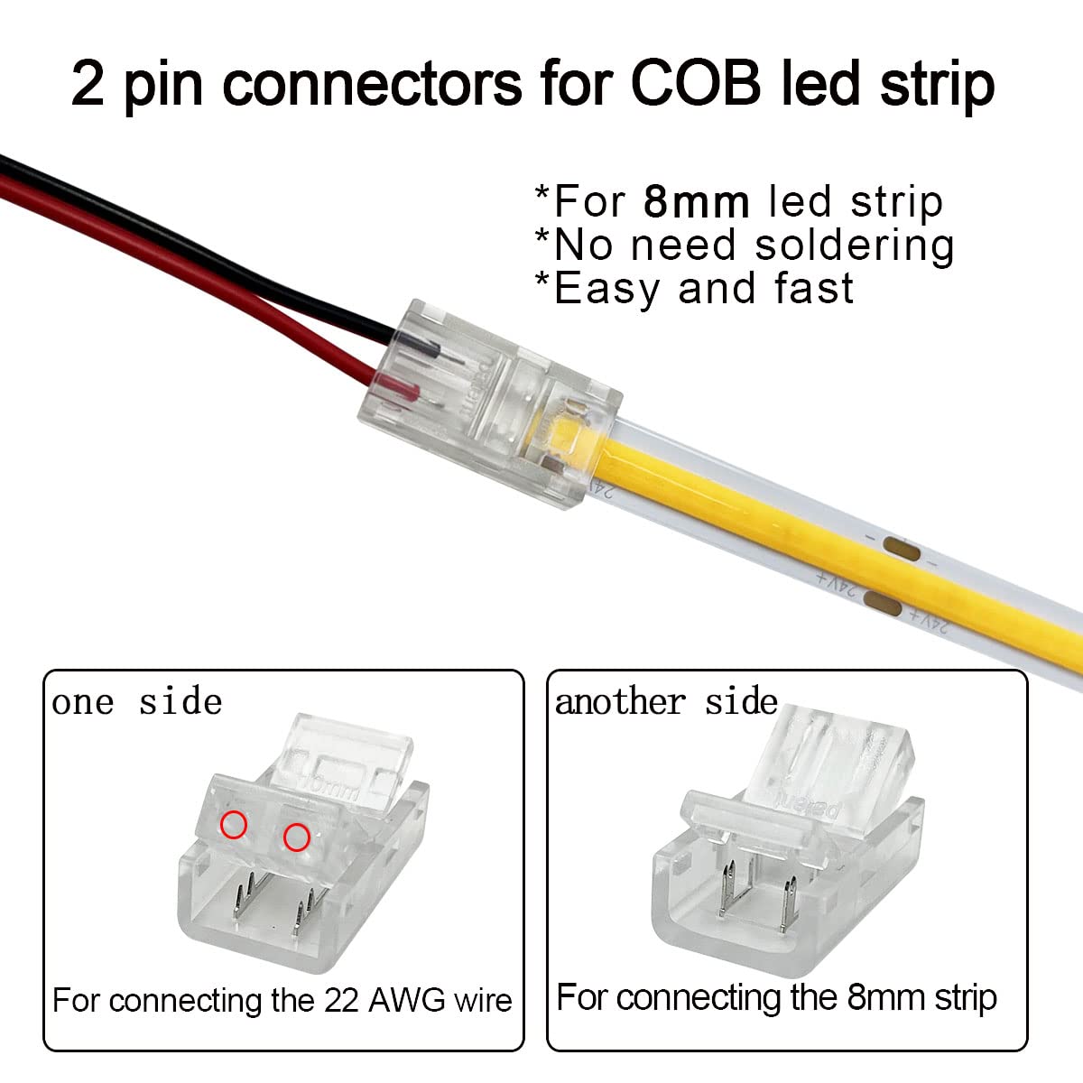 Hamrvl 12 Pack 8Mm Cob Led Strip Light Connectors 2 Pin, Led Strip To Wire Solderless Transparent Track Lighting Adapter Connect