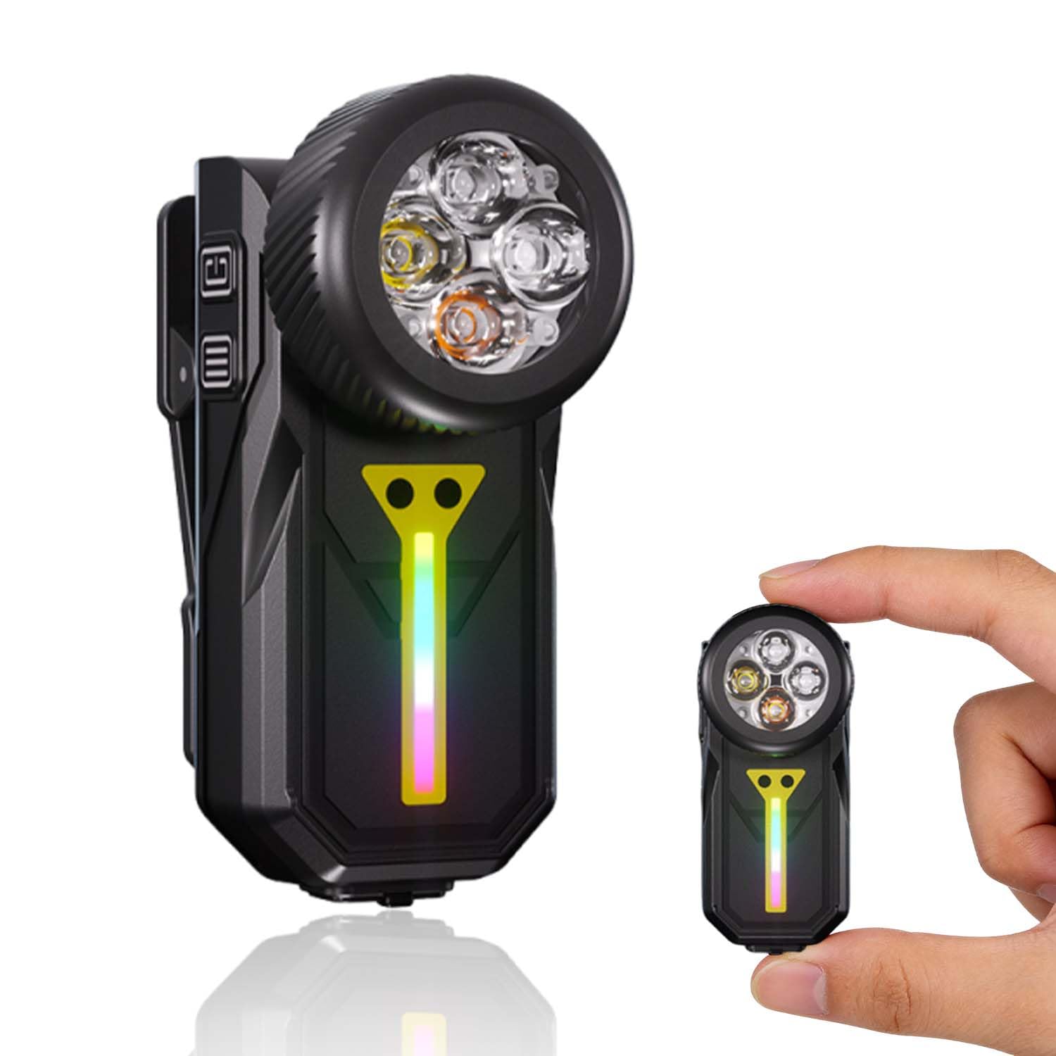 BESTRU Pro S EDC Flashlight Clip-on Light, 600 Lumens Type-C Rechargeable with White LED, UV and RGB, Magnetic Hands-Free Flash 