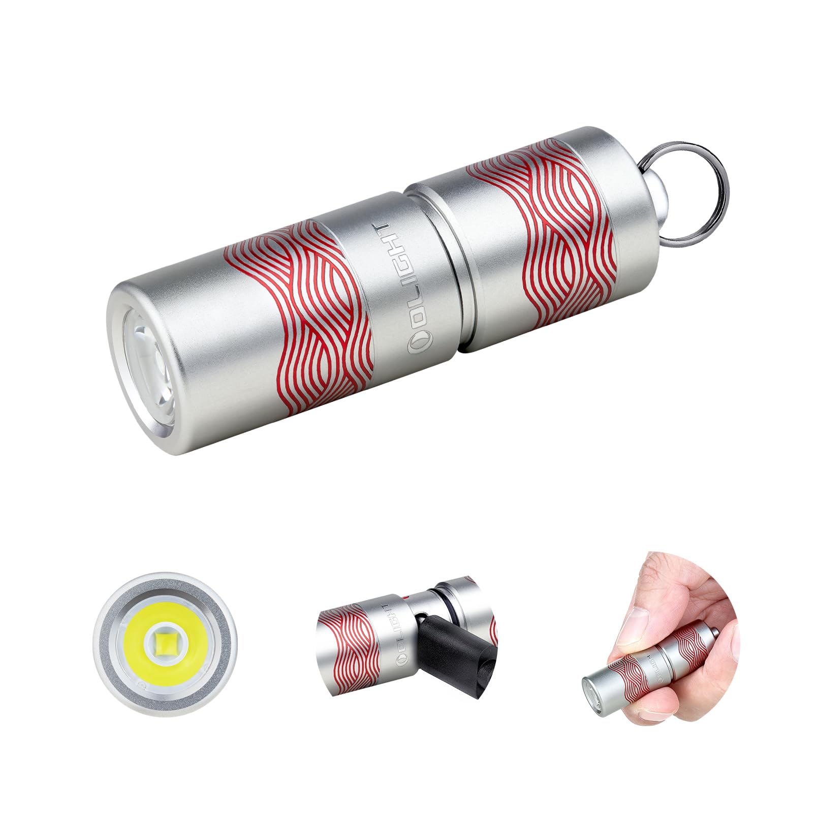OLIGHT I1R 2 Pro EDC Keychain Flashlight 180 Lumens Rechargeable Type-C USB Silver-Flow