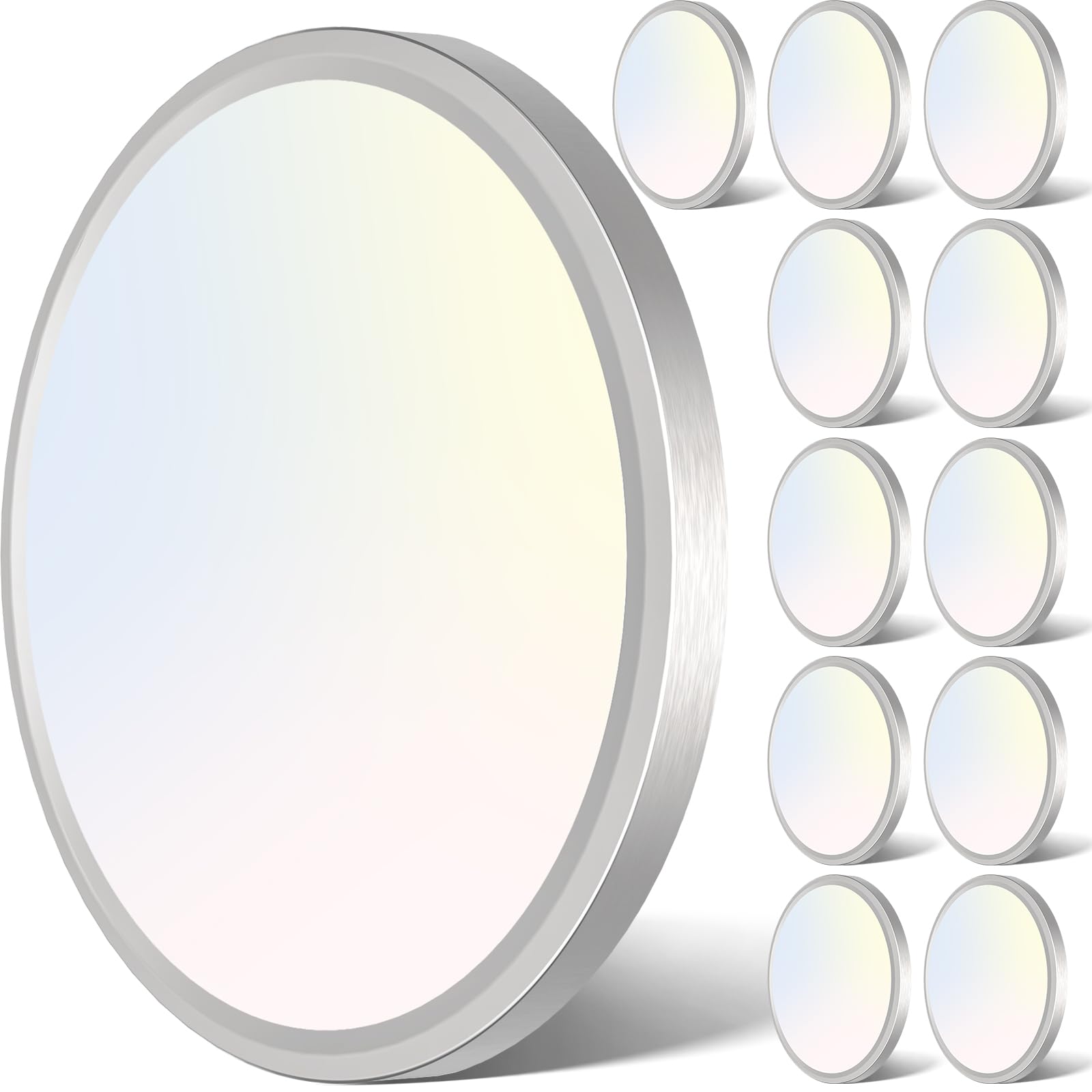 libtit 7 Inch Nickel Brushed Flush Mount Ceiling Light, 15W Ceiling Light Fixture,3000K/4000K/6500K Color Selectable,Ultra-Thin 