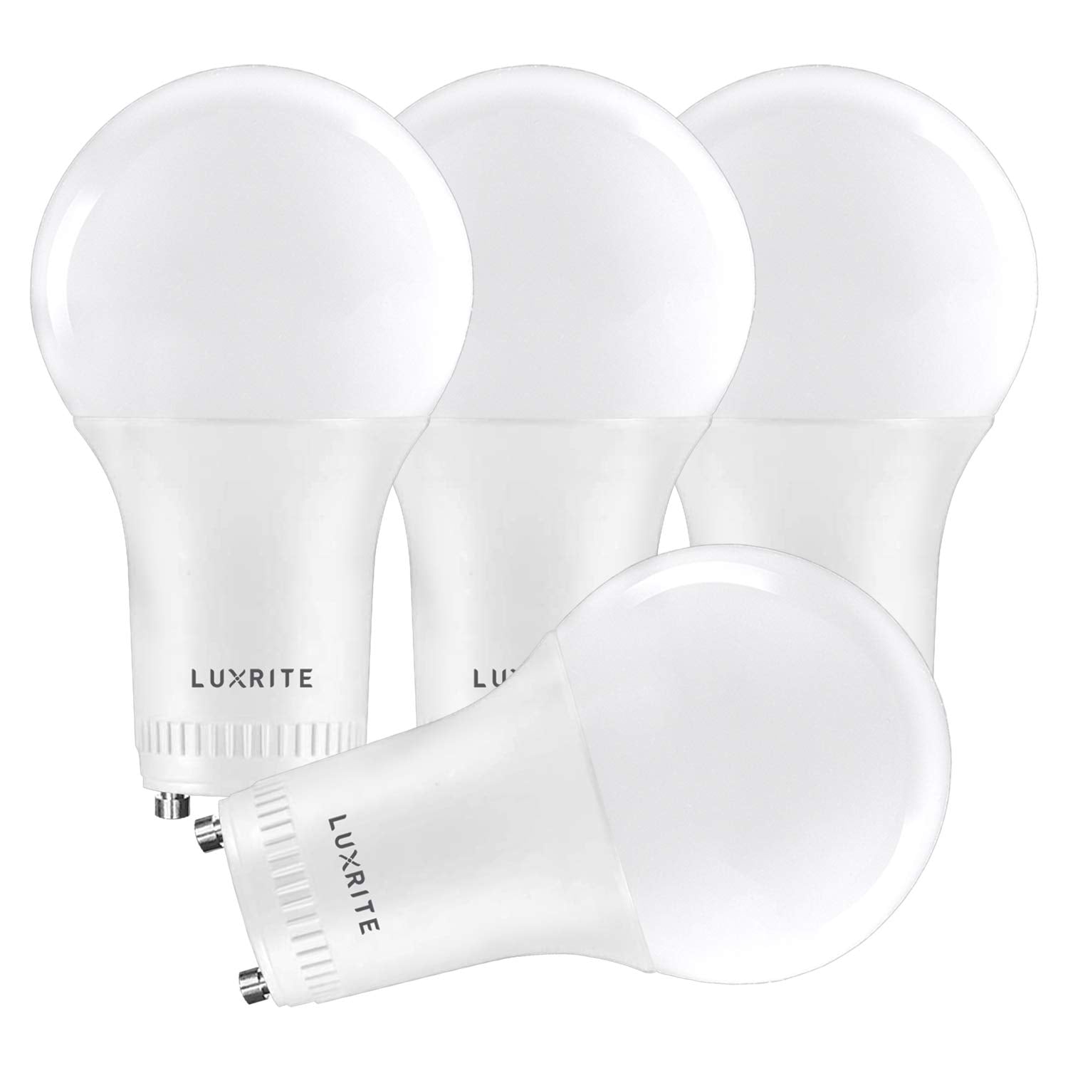 LUXRITE A19 LED Light Bulb, 60W Equivalent, 5000K Bright White, Dimmable, GU24 Base, 800 Lumens, 4 Pack