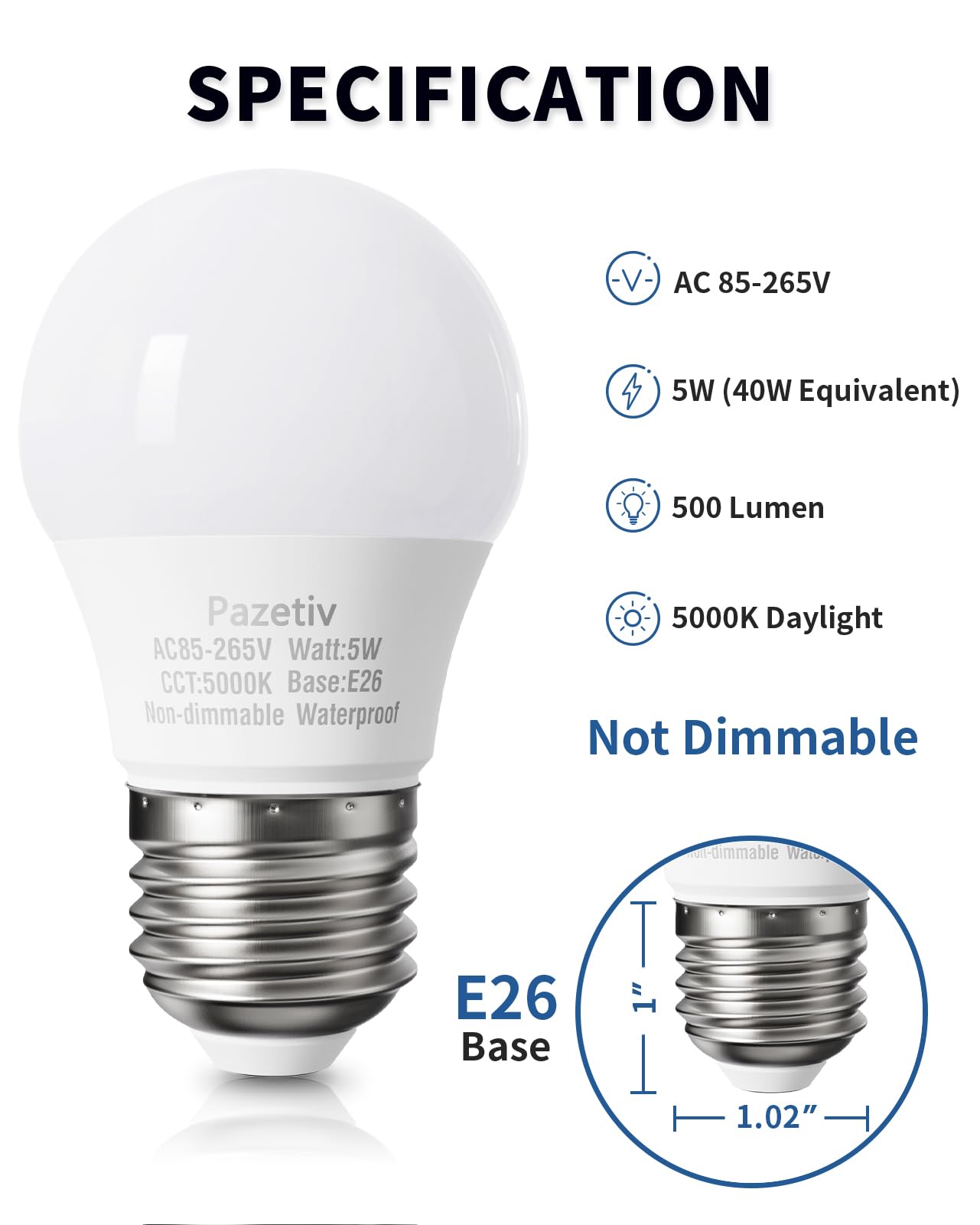 Pazetiv Waterproof Led Refrigerator Light Bulbs 40 Watt Equivalent, 120V, Daylight 5000K, E26 Medium Base, Fridge Light Bulb, Fr
