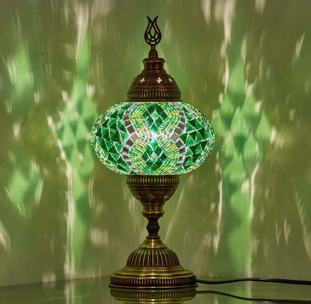 DEMMEX - 7 Large Globe Turkish Moroccan Mosaic Table Lamp, Handcrafted Tiffany-Style Colorful Glass Bedside, Desk & Table Light,