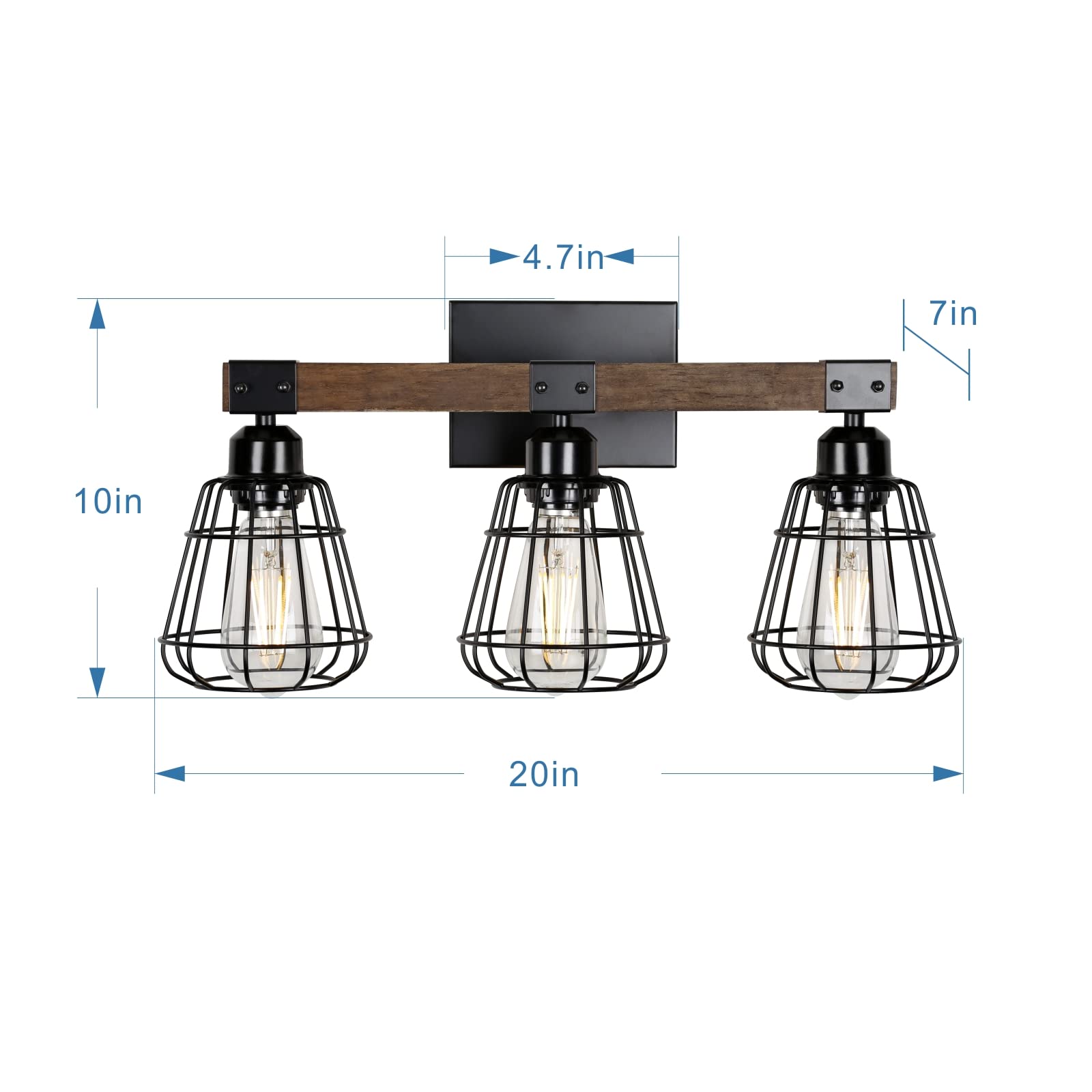 Telafly Farmhouse Vanity Light For Bathroom,3-Light Rustic Wooden Industrial Wall Lighting Fixture Over Mirror,Modern Matte Blac