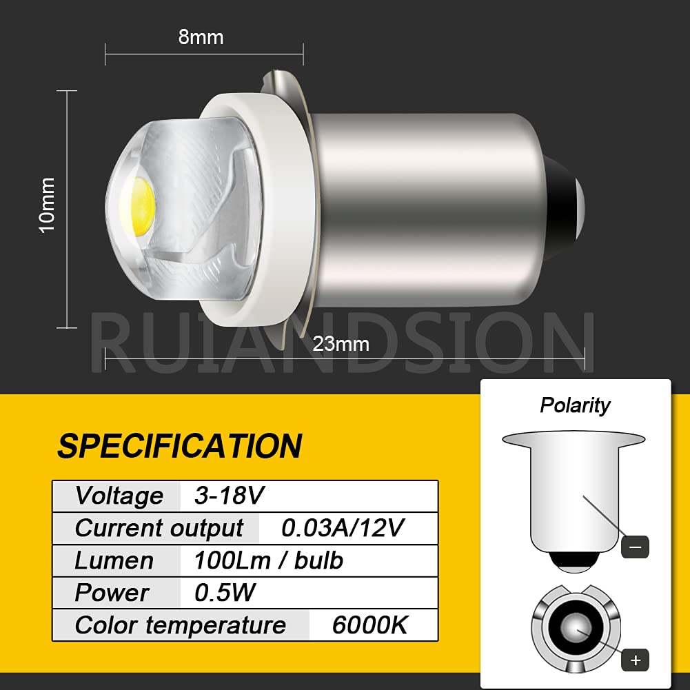 Ruiandsion P13.5S LED Bulb 0.5W 3-18V COB 2 Count White