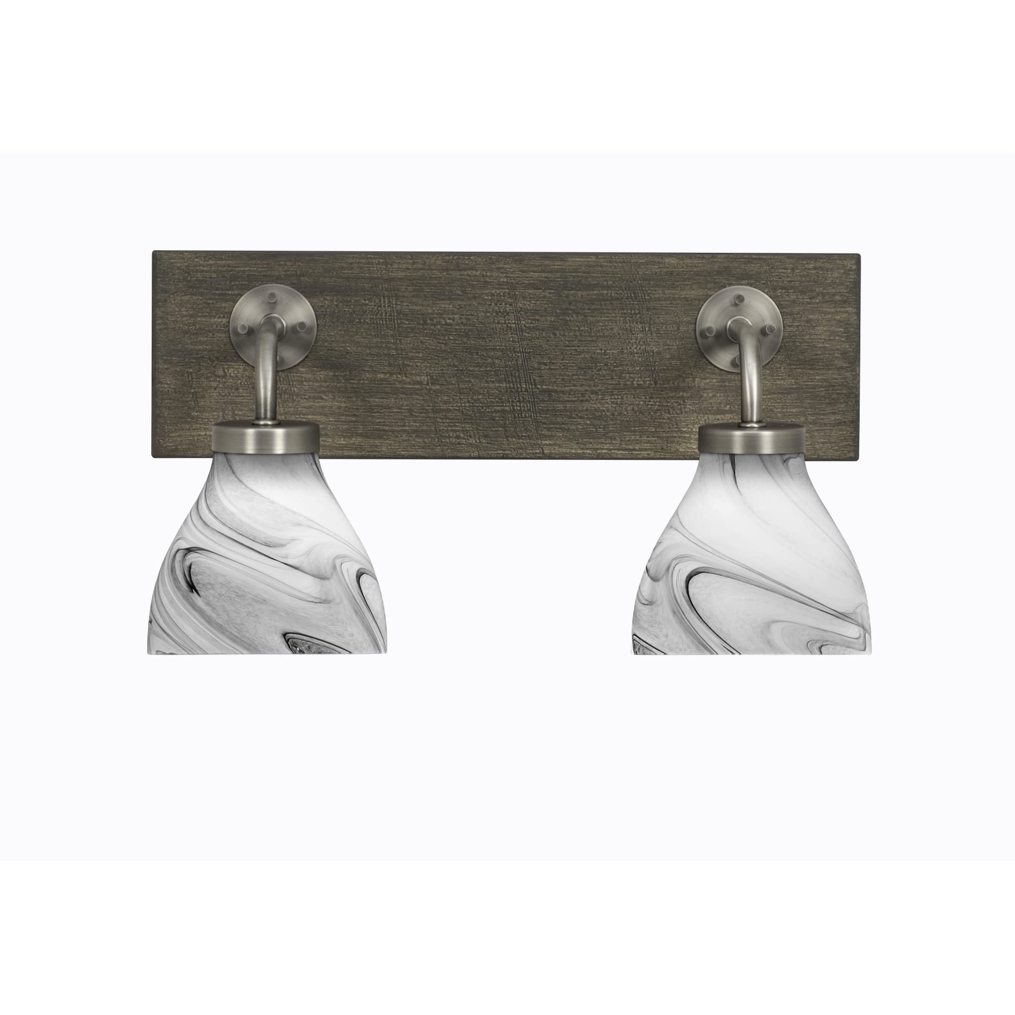 Oxbridge 2 Light Bath Bar In Graphite & Painted Distressed Wood-Look Metal Finish With 6.25" Onyx Swirl Glass