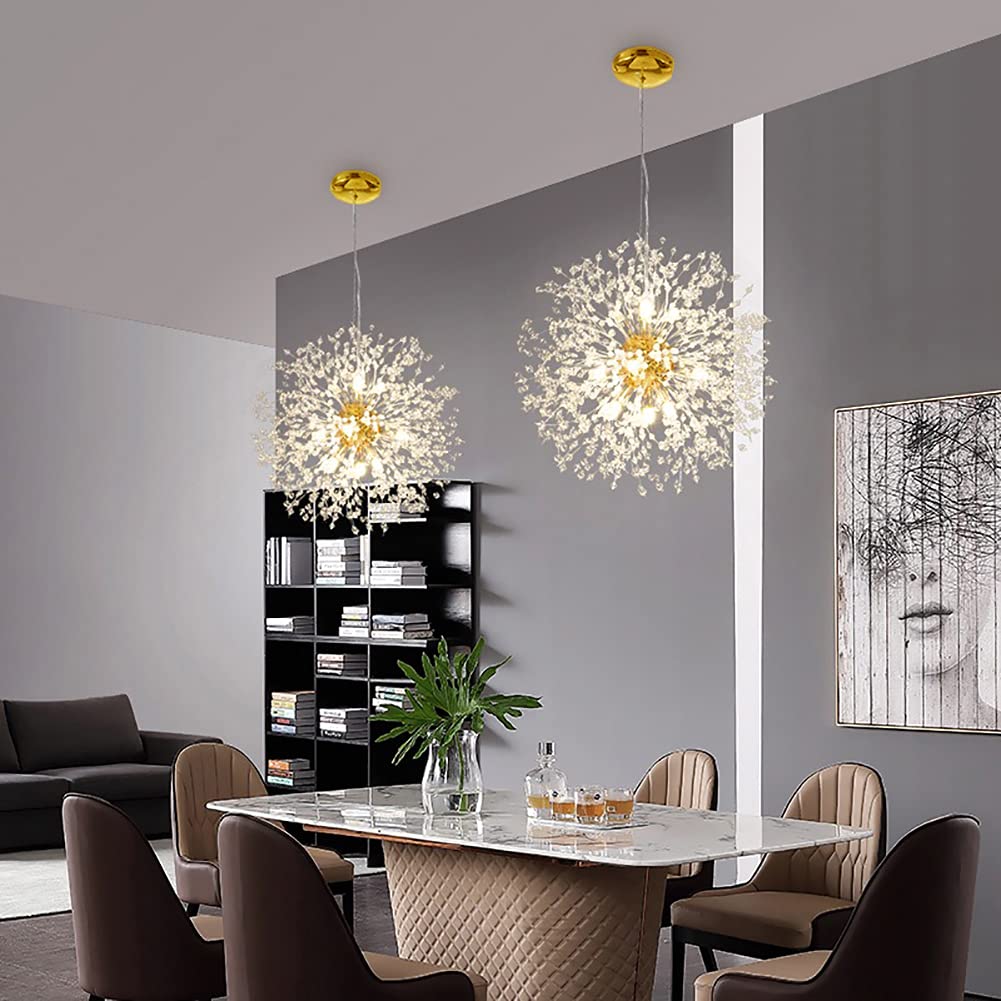 Mivenda Gold Crystal Chandeliers 12-Light Modern Dandelion Light Fixture,Firework Chandelier,Personalized Ceiling Hanging Lighti