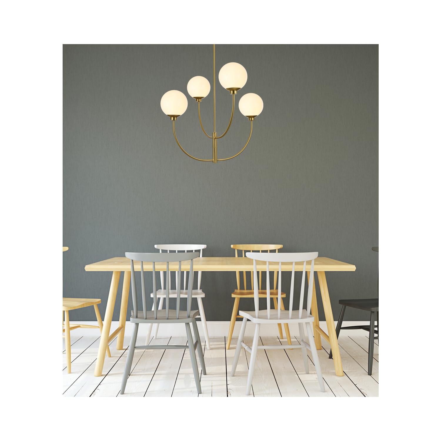 Living District 30&quot; 4-Light Satin Gold/White Metal/Glass Chandelier