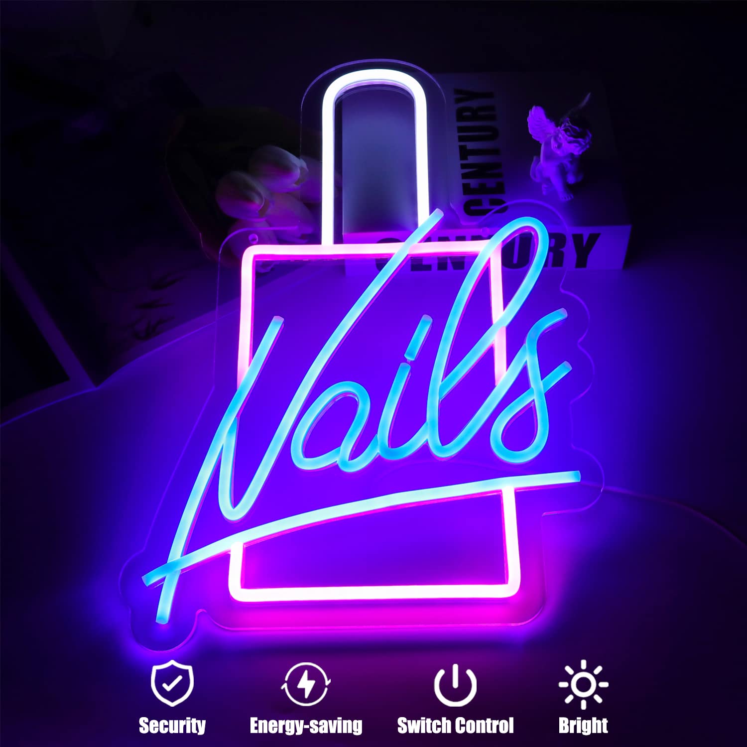 CKTBLEY Neon Sign LED Wall Light - Acrylic Nail Polish Decor - Pink, Blue, White - Perfect for Bedroom and Beauty Room