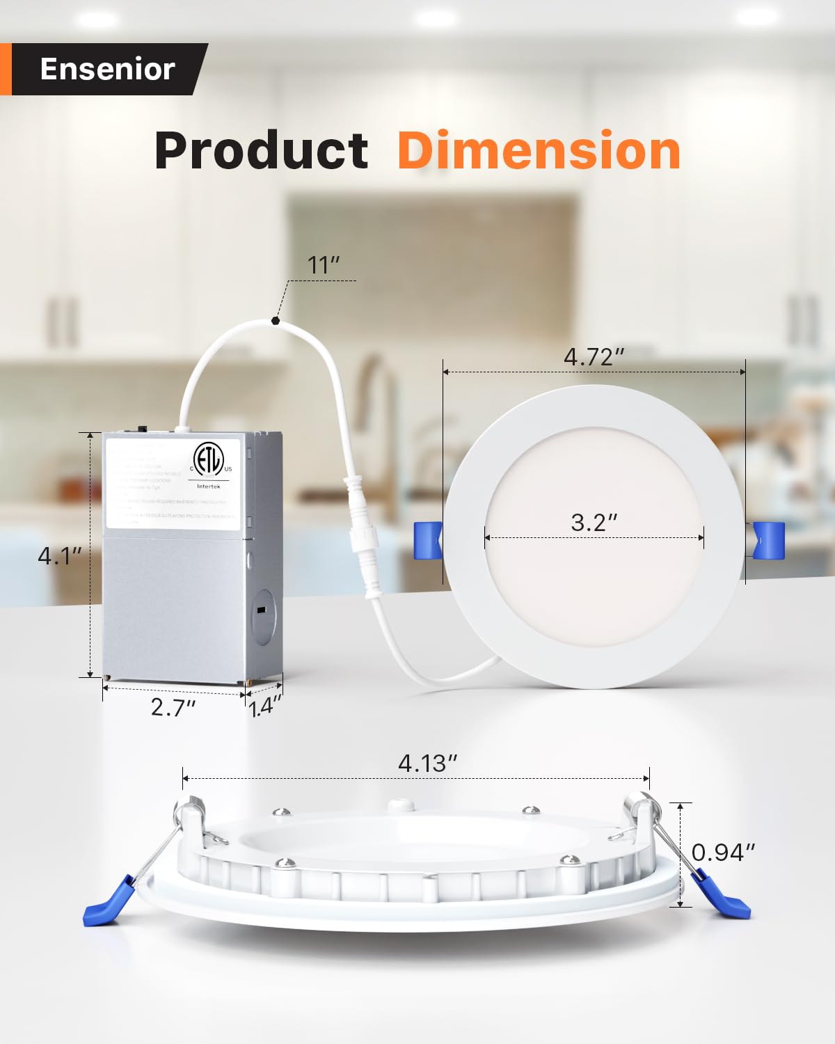 Ensenior 4 Inch Dimmable LED Recessed Light, 2700K-5000K 5CCT, Ultra-Thin, 750LM, 9W, Damp