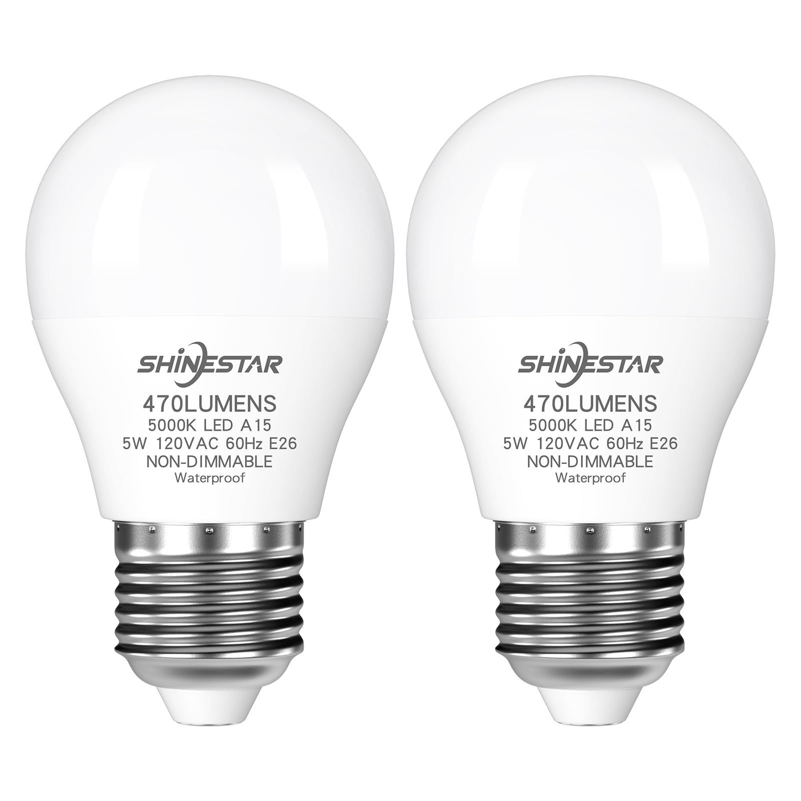 Shinestar Refrigerator Light Bulb,120V 40W Equivalent A15 Fridge Waterproof Bulbs, 5000K Daylight E26 Medium Base 5 Watt Led App
