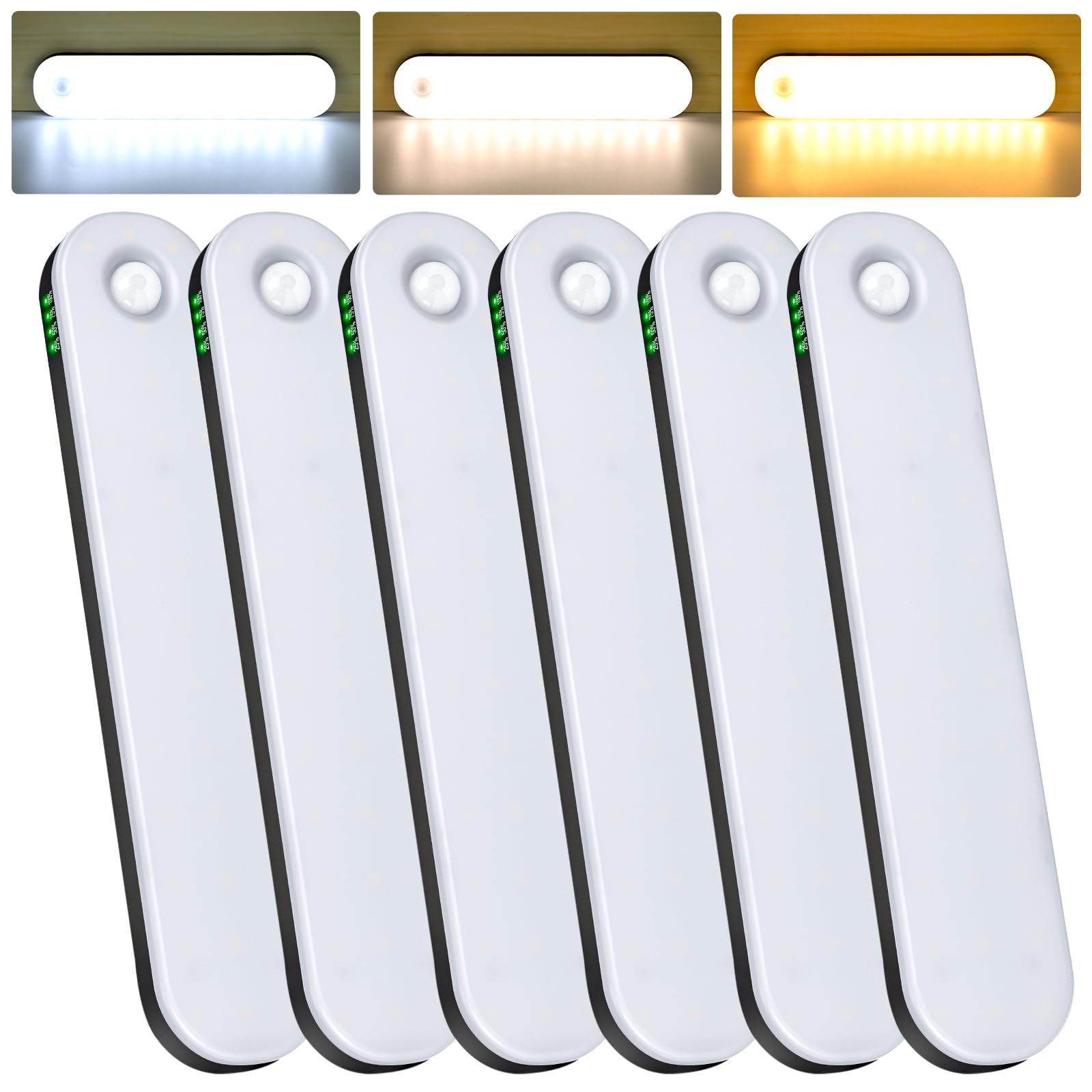 deerdance Under Cabinet Lighting, Motion Sensor Lights Indoor with 3 Color Temps Dimmable, 2600mAh Rechargeable Closet Lights Wi