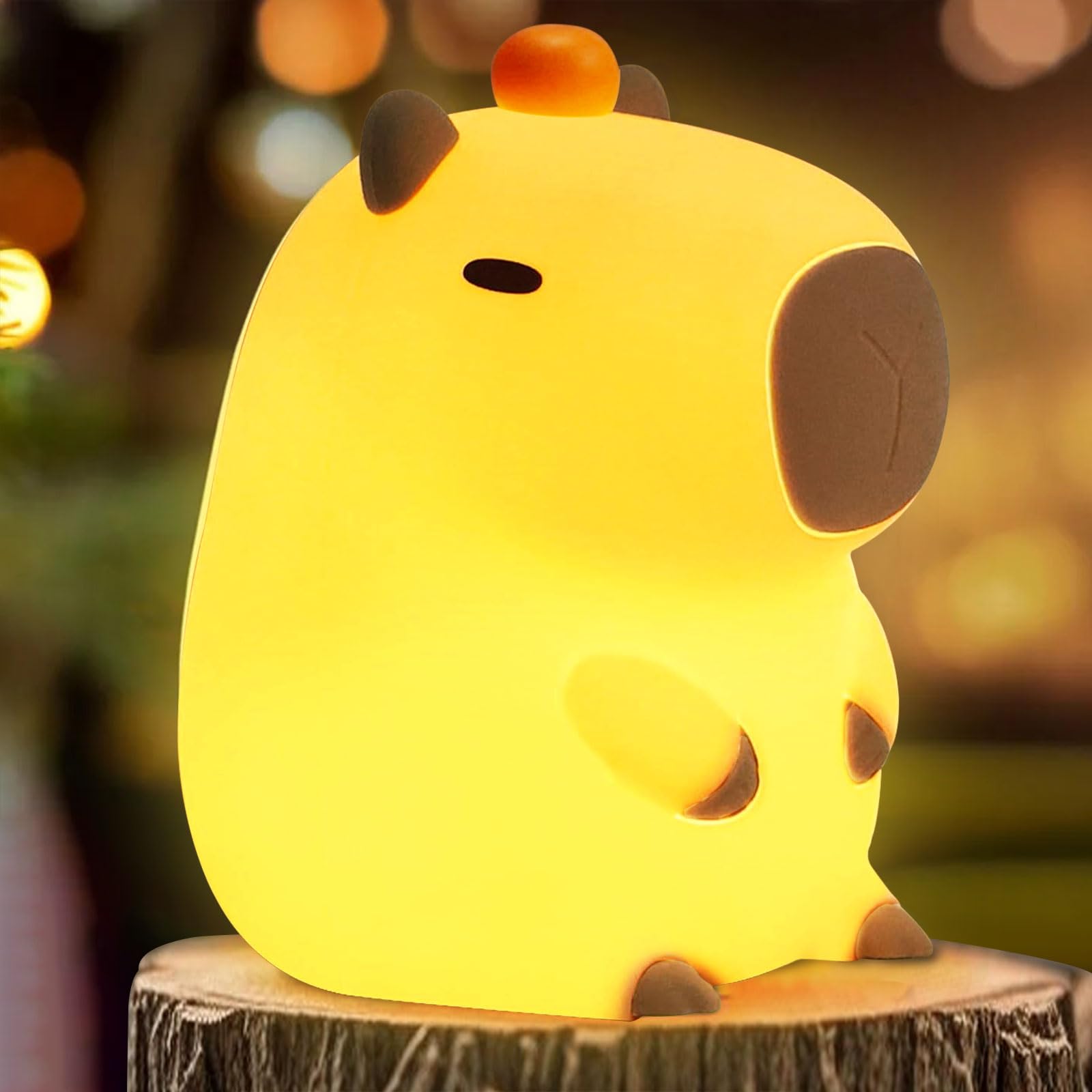 FAMIDUO Capybara Night Light,Cute Tangerine LED Squishy Novelty Animal Night Lamp,Dimmable Soft Silicone Nursery Nightlight for 