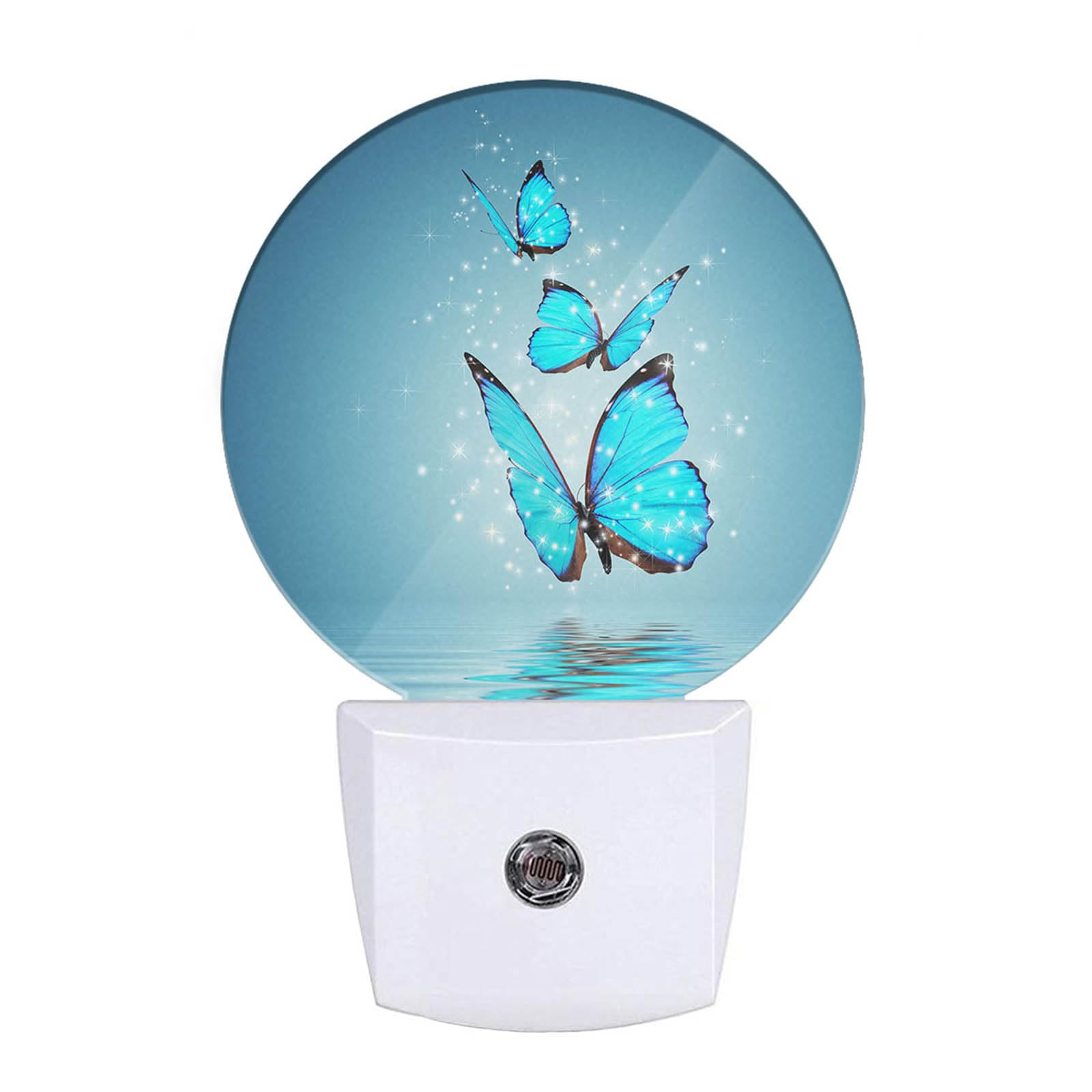 Uanvaha Butterflies Over Lake Nightlight Blue Magical Butterfly Morphy Wings Shine Stars Plug-in Night Light LED Auto on/off for