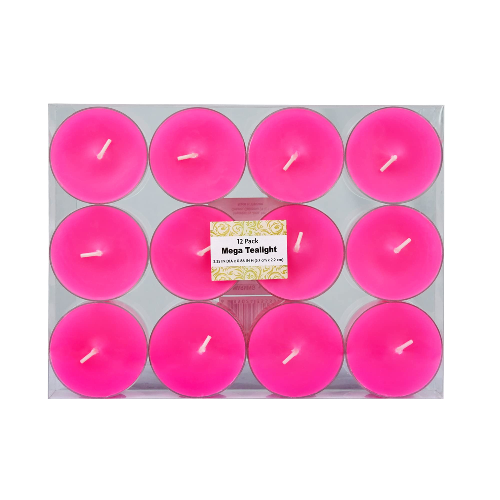 Zest Candle 12-Piece Tealight Candles, Mega Oversized Hot Pink S