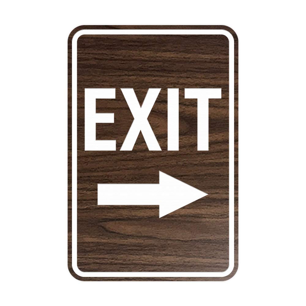 Signs ByLITA Portrait Round Exit Right Arrow Sign with Adhesive Tape, Mounts On Flat Surface (Walnut) - Large