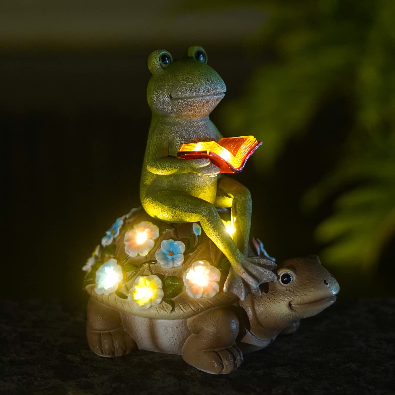 Nacome Solar Frog Riding Turtle for Garden Decor - Outdoor Statues for Patio,Yard,Balcony Ornament,Turtle Gifts for Women/Mom/Gr