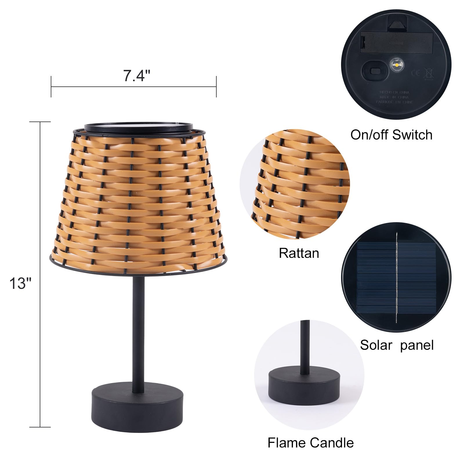 Livinlarge Solar Table Lamps For Outside,Handmade Rattan Woven Led Desk Outdoor Lamp Waterproof Boho Decoration For Garden,Yard,