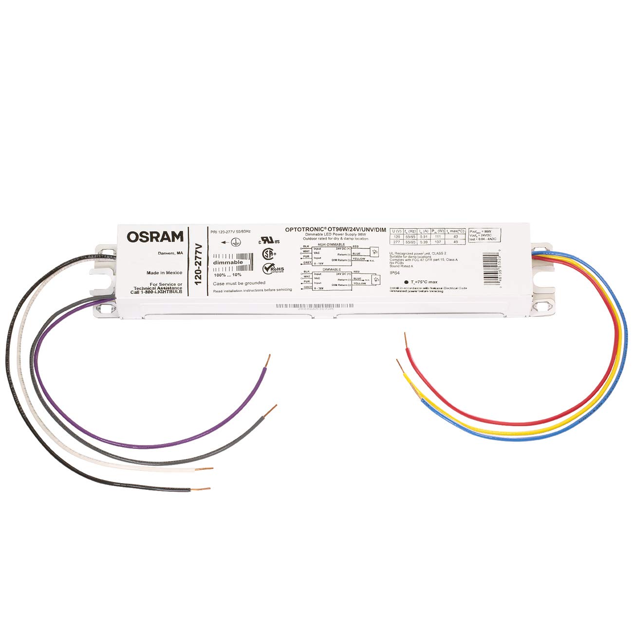 Osram 51520 Optotronic 96W 24V Dc 120/277V Ac 50/60Hz Constant Voltage Dimmable Led Driver Ot 96W/24V/Unv/Dim