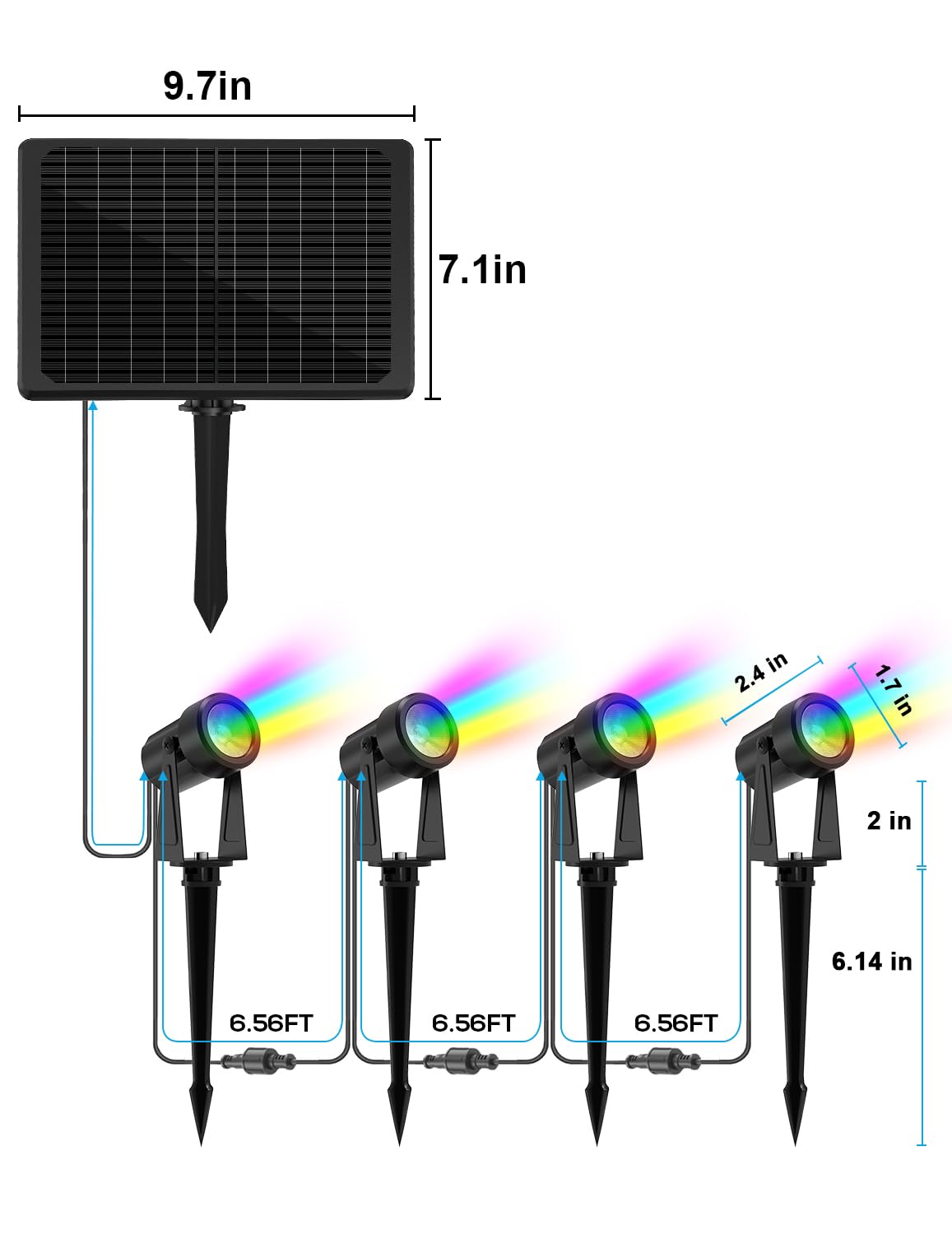 Zyan Solar Spotlights Outdoor  Solar Landscape Lights With Remote Control  Rgbw Colored Spot Lights For Yard  Garden  Lawn  Plant  Tree  Pool Areas  Auto On/Off  Dimmable & Waterproof (4 Pack)