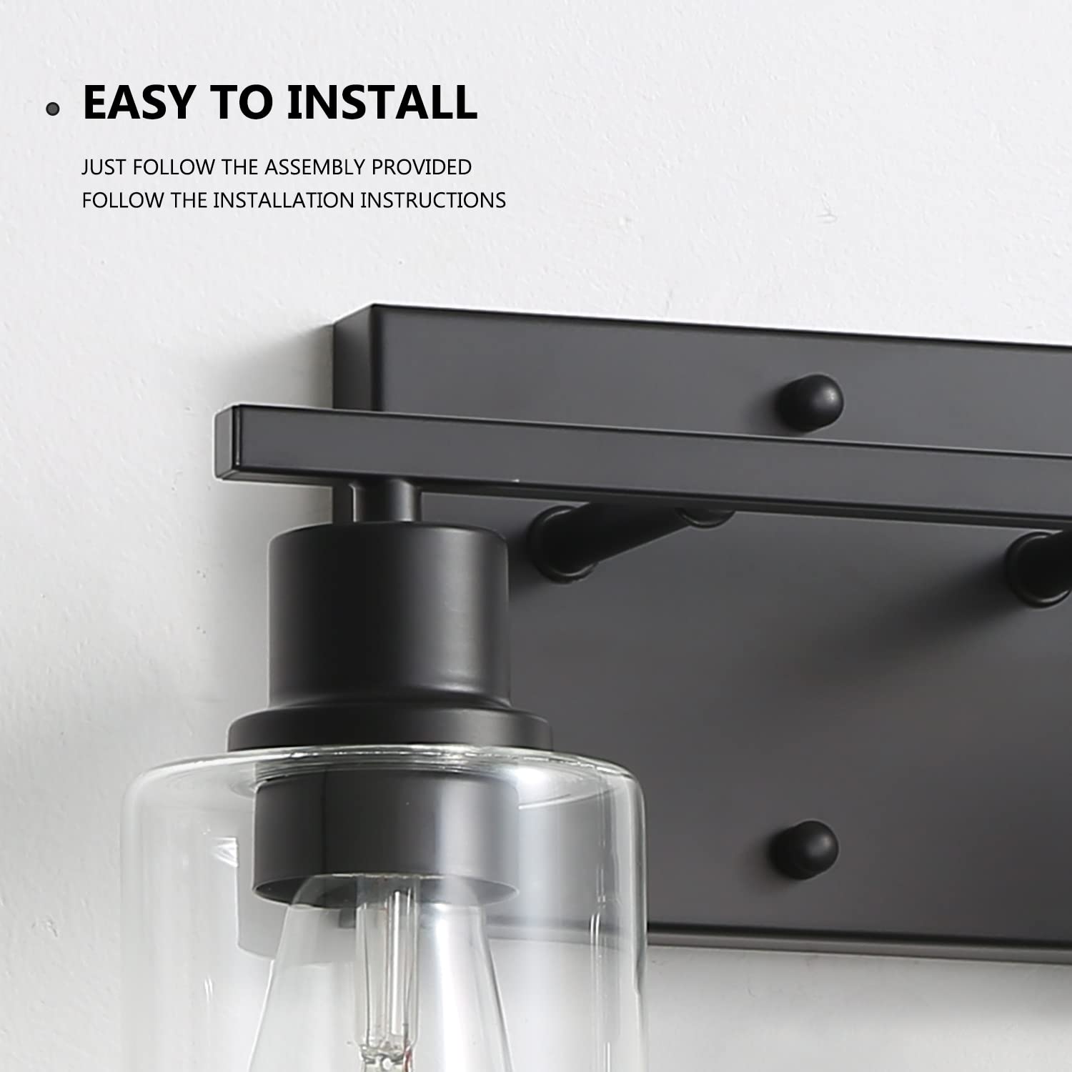 Emong 2-Lights Bathroom Light Fixtures, Matte Black Vanity Light With Glass Shade, Modern Wall Sconces Lighting For Bathroom,Mir
