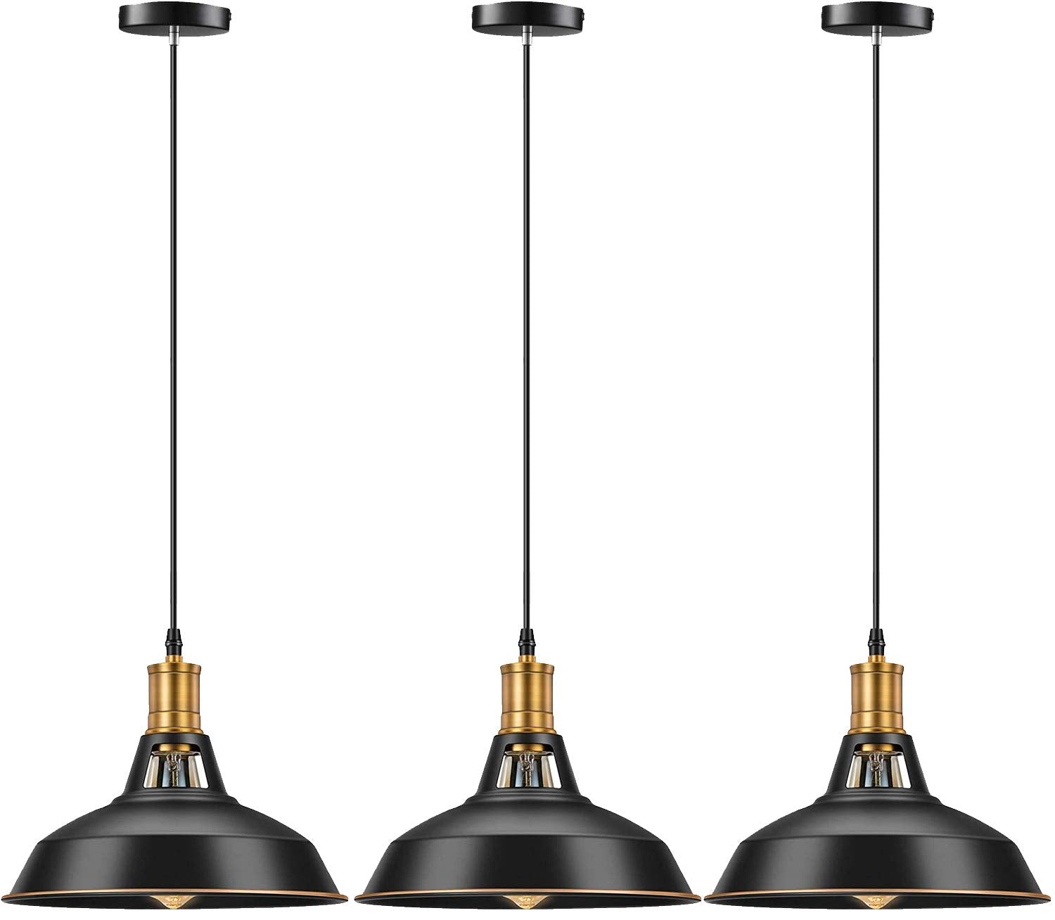 Pynsseu Farmhouse Industrial Pendant Light, 3 Pack, Metal, Oil Rubbed Black Finish