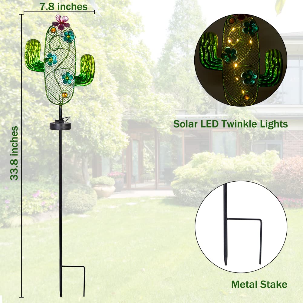 Dreamysoul Solar Garden Lights, Outdoor Solar Cactus Lights Stake Waterproof For Garden Patio Yard Pathway Decoration
