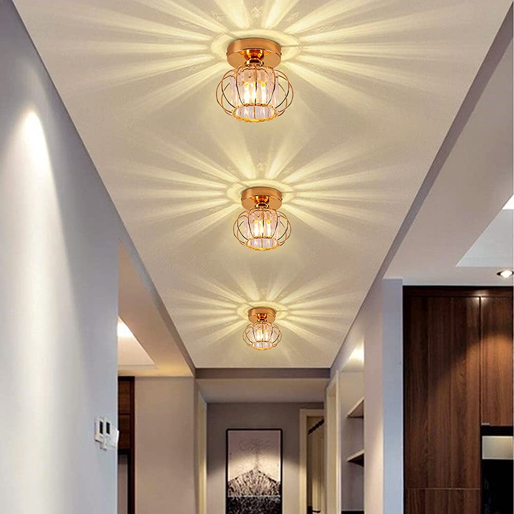 Gold Modern Semi Flush Mount Ceiling Light Fixture Mini Chandeliers Crystal Ceiling Flush Mount Ceiling Lighting Fixture Lampsha