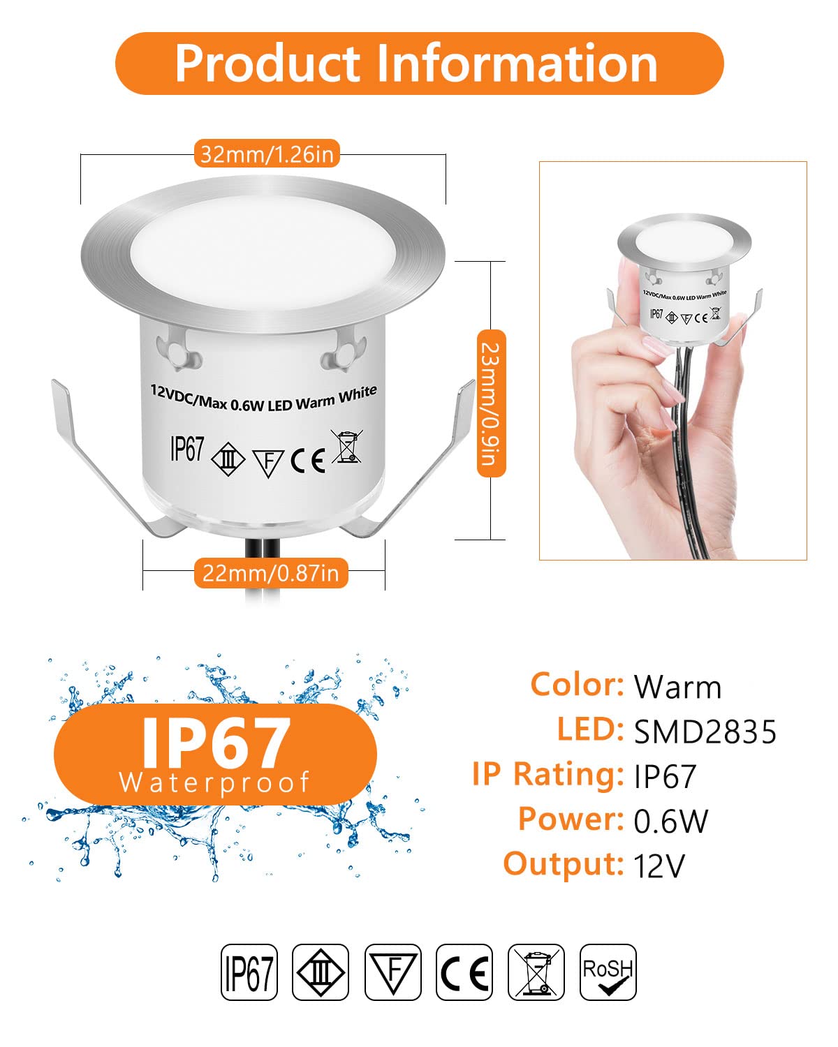 Hiboitec 10 Pack Recessed Led Deck Lights, 12V Ip67 Waterproof Warm White For Outdoor Use