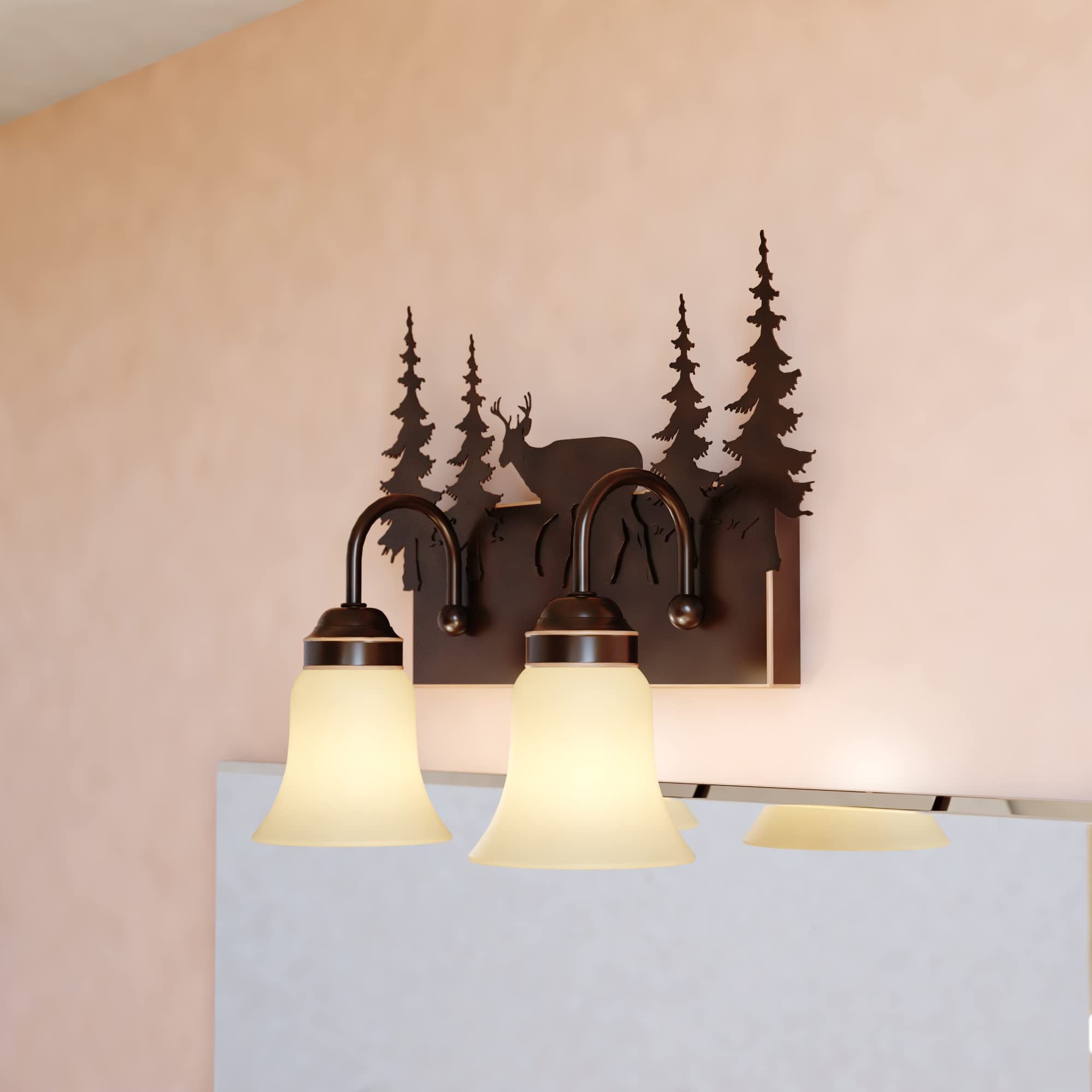 VAXCEL Bryce 2-Light Bathroom Vanity Fixture, Alloy Steel, Bronze Rustic Deer, Model VL55402BBZ