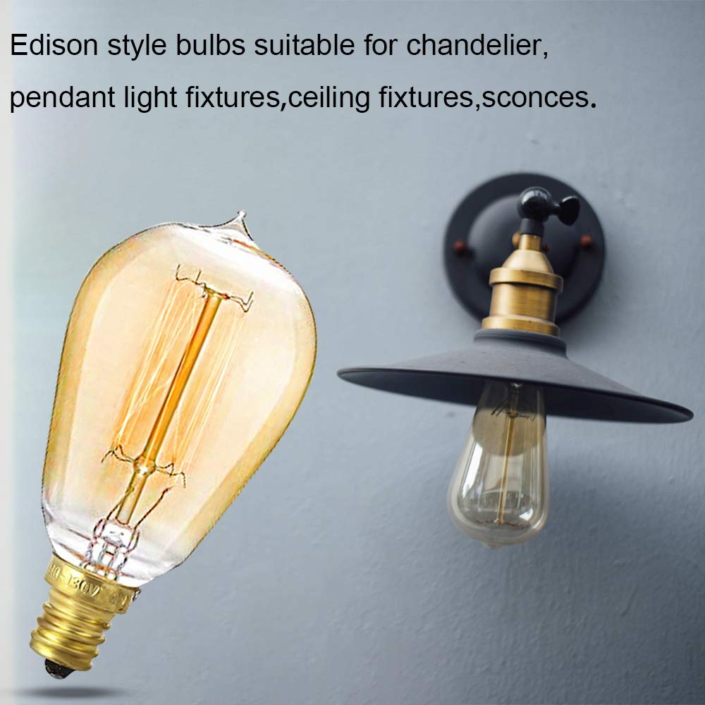 New Orange Heart Vintage Edison Light Bulbs, E12 Candelabra Light Bulbs, 40W Dimmable Incandescent Bulb, 110-130V, St45 Squirrel