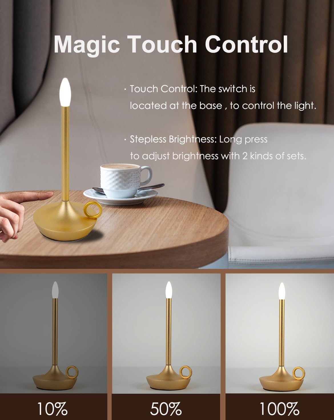 zeyork Cordless Table Lamp - LED, 5000mAh Battery, Touch Dimmable, Waterproof, Black Round, 2 Pack, Model CTL-01