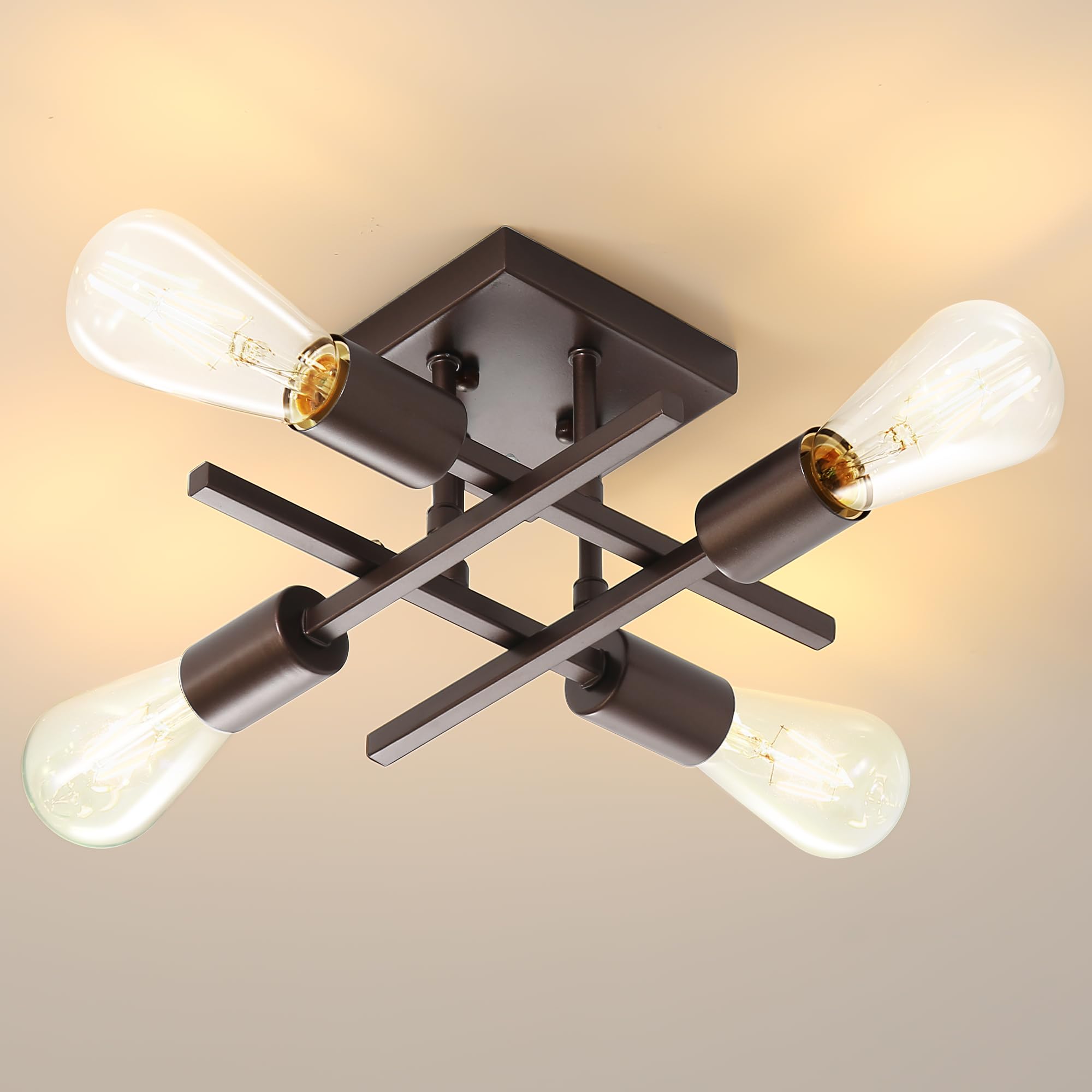 Eidonta 4-Light Semi Flush Mount Ceiling Light, Modern Oil-Rubbed Bronze Chandelier For Home