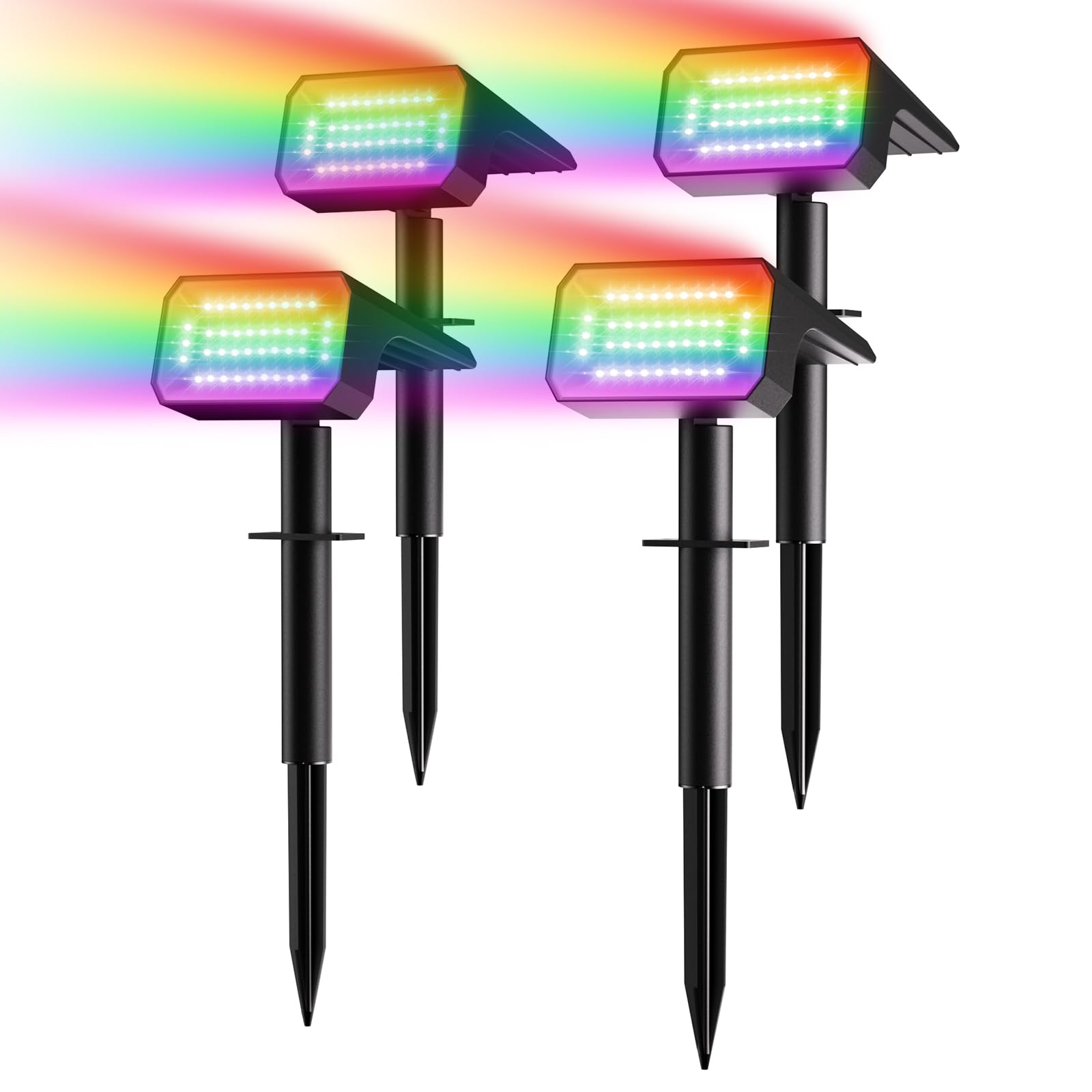 Fabrito Color Changing Solar Spot Lights Outdoor 4 Pack  [6+1 Lighting Modes] Auto On/Off RGB Spotlights  Waterproof Multicolor Landscape Lights for Garden  Tree  Halloween  Christmas