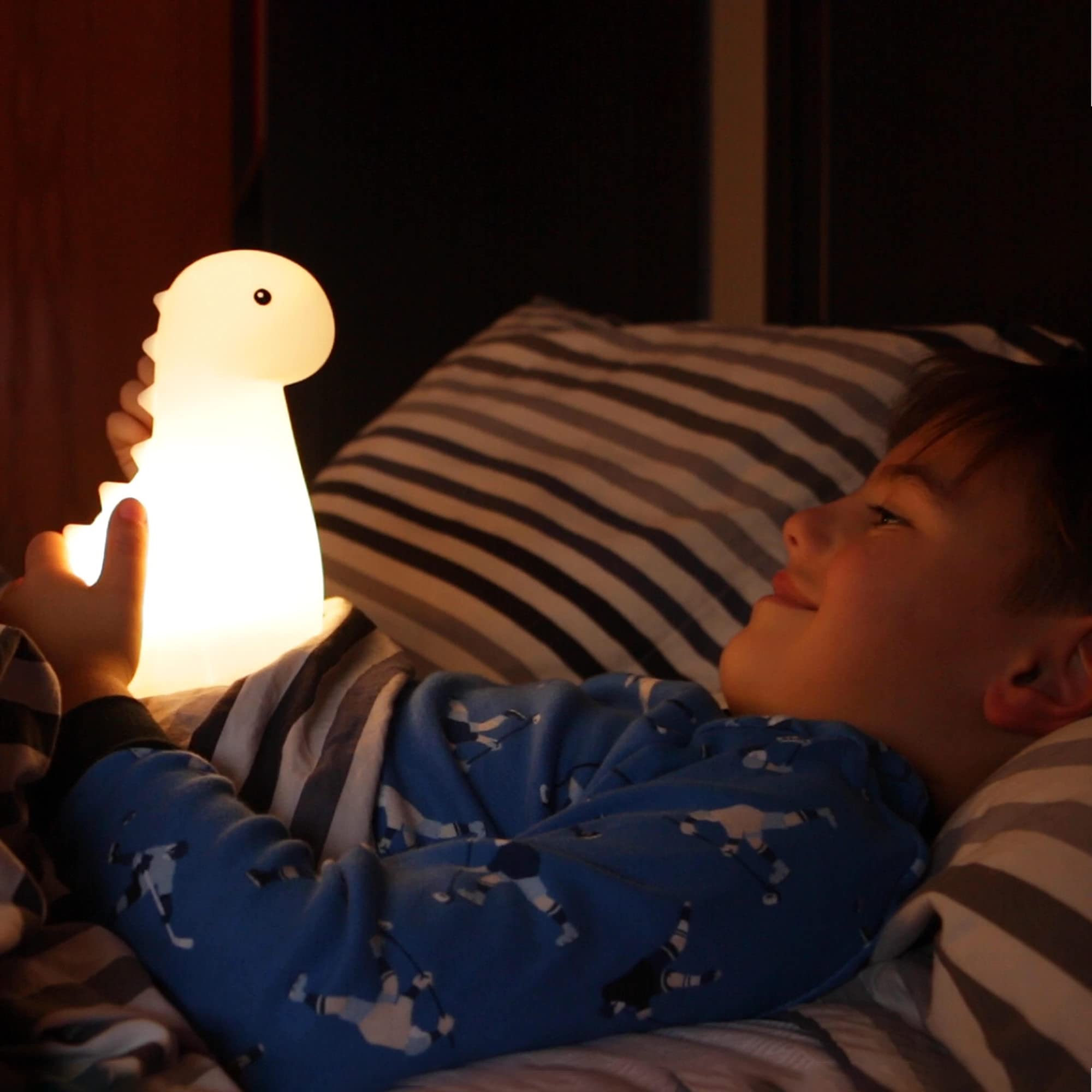 Globe Electric Brontosaurus LED Night Light Table Lamp, Rechargeable Silicone, White, Model 13848
