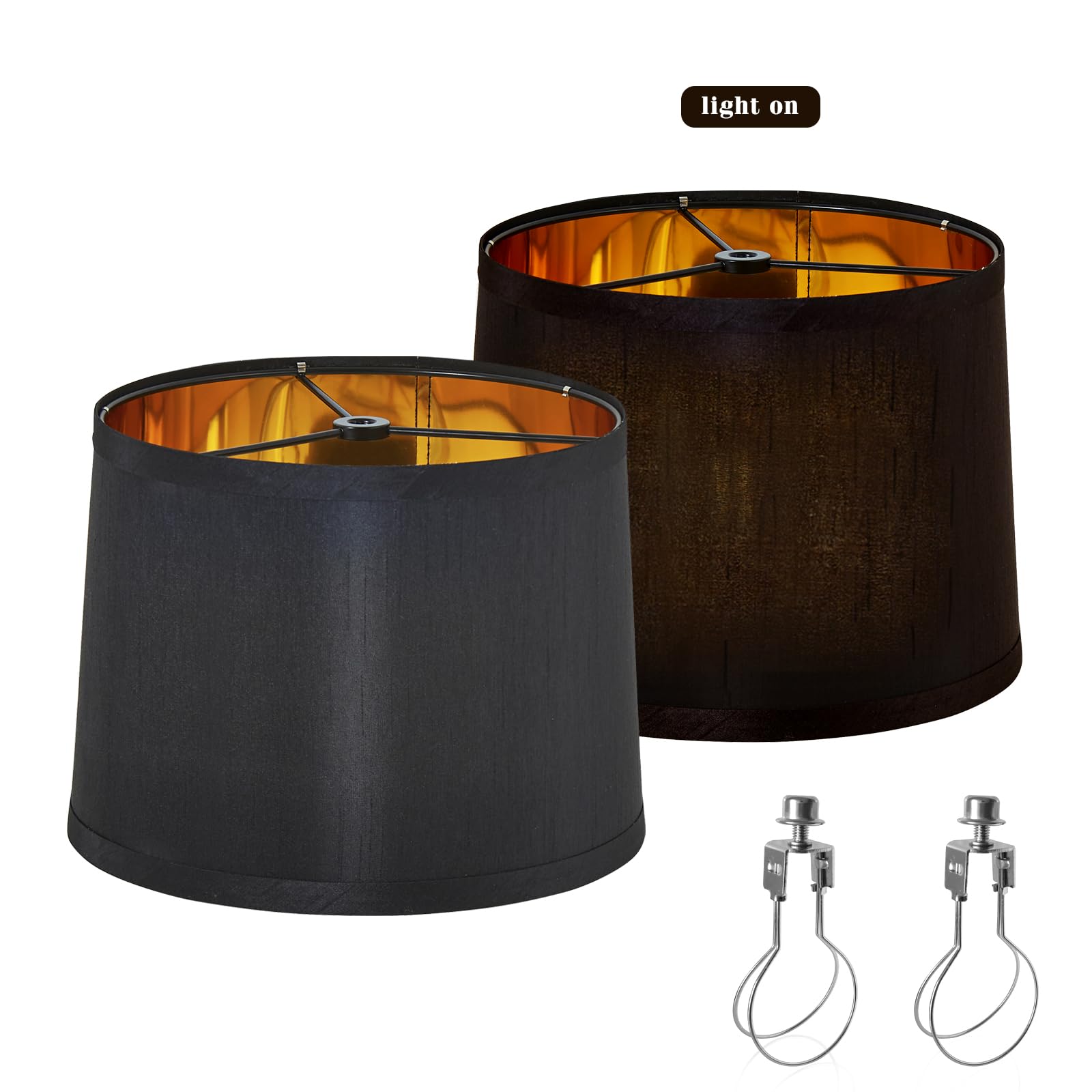 Set Of 2 Drum Lamp Shade 9" Top X 10" Bottom X 7-1/2" High (Spider) Silk Look Black Color For Medium Size Table Lamps & Wall Sconces Replacement Lampshade By Onext