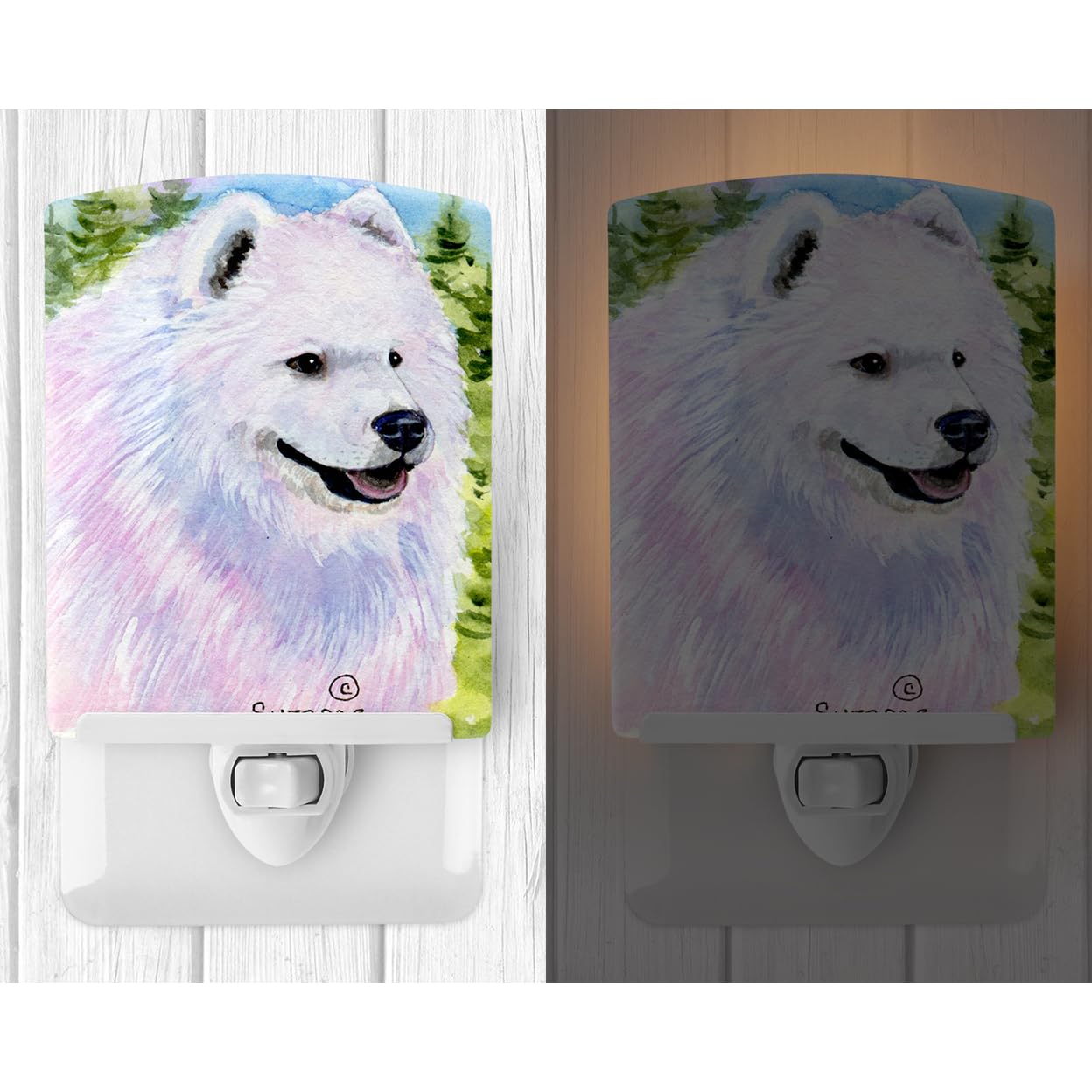 Caroline'S Treasures Ss8755Cnl Samoyed Ceramic Night Light Compact, Ul-Certified, Ideal For Bedroom, Bathroom, Nursery, Hallway, Kitchen, 6X4X3, Multicolor