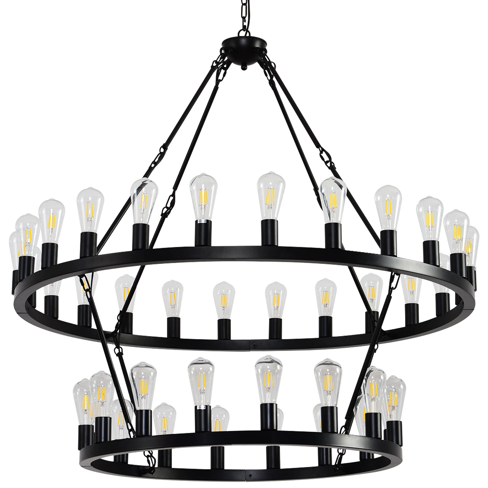 Viksroeo 48&quot; Black 40-Light 2-Tier Wagon Wheel Chandelier For Dining & Living Room