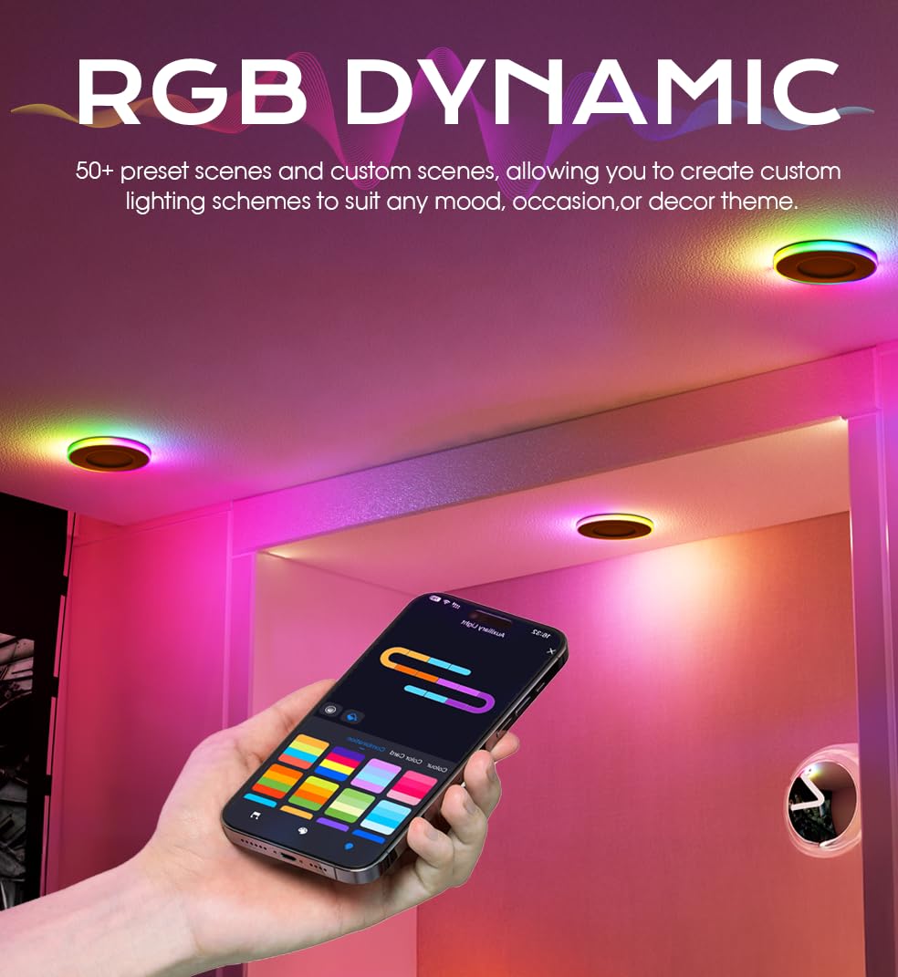 CLOUDY BAY 3 Inch RGB Smart Recessed Lighting, 7W Ultra-Thin Downlight, 2700K-6500K, White, Model LJD005SMG2